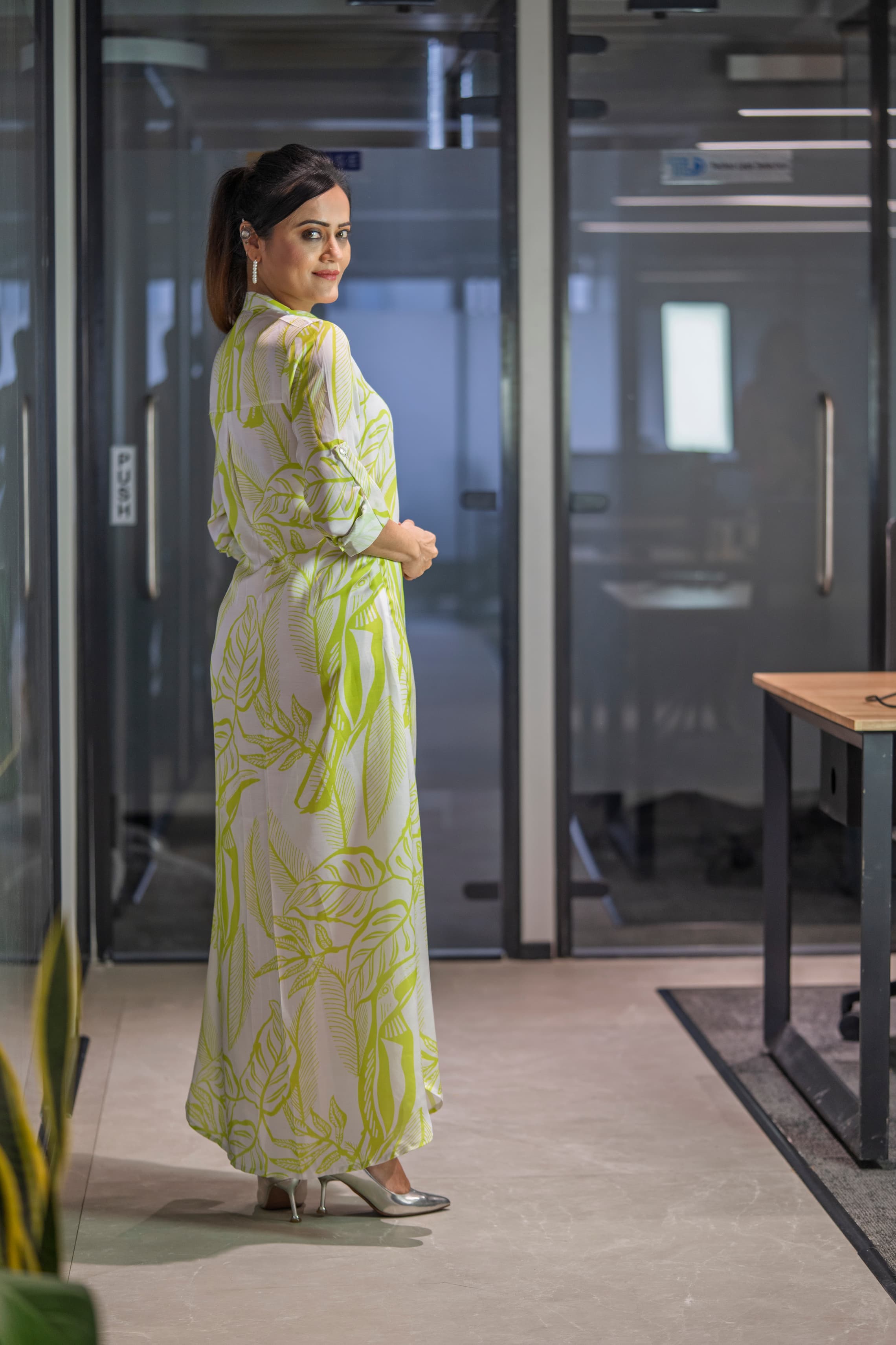 A-line long sleeves long shirt dress