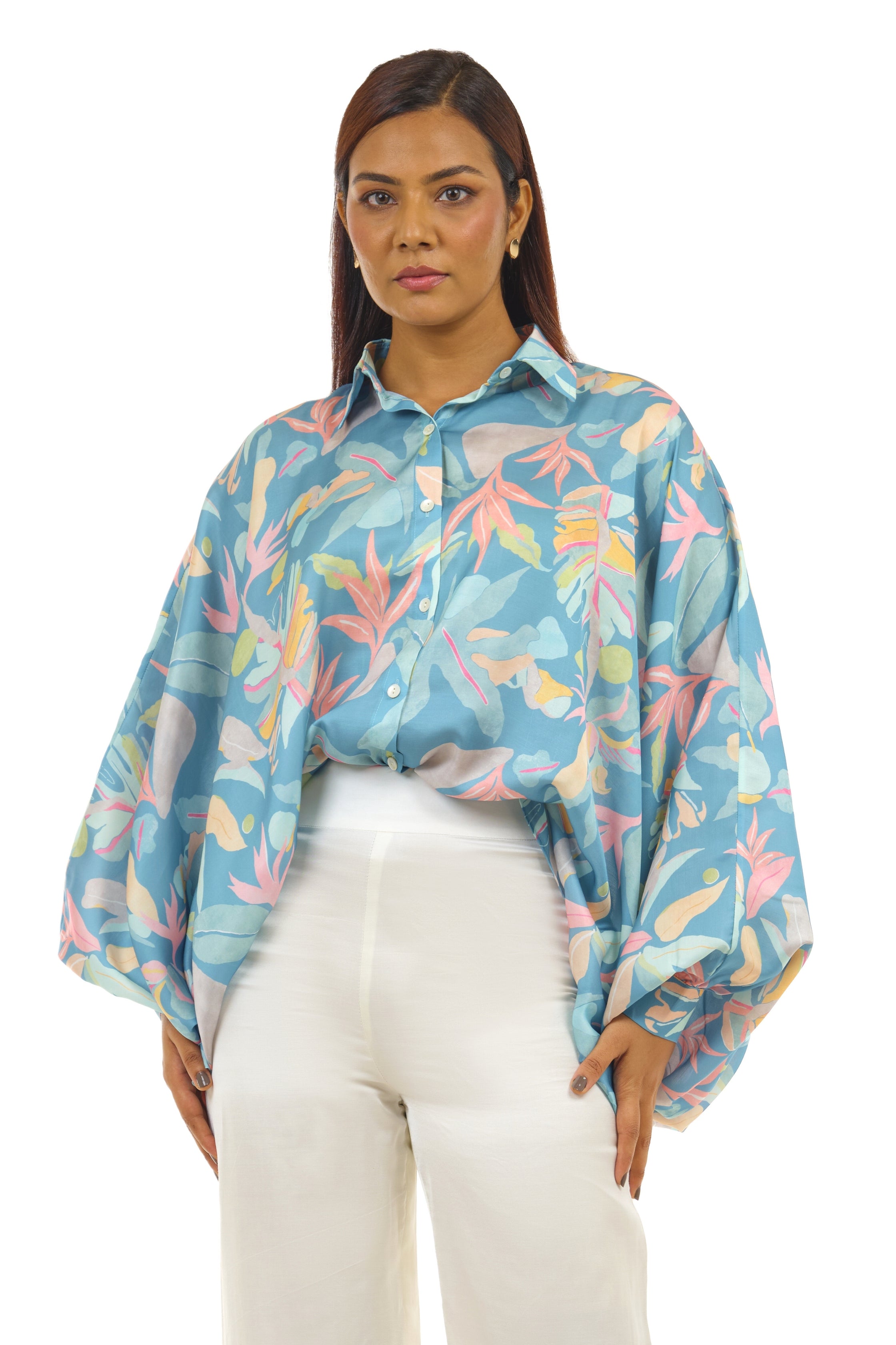 loose blue printed top