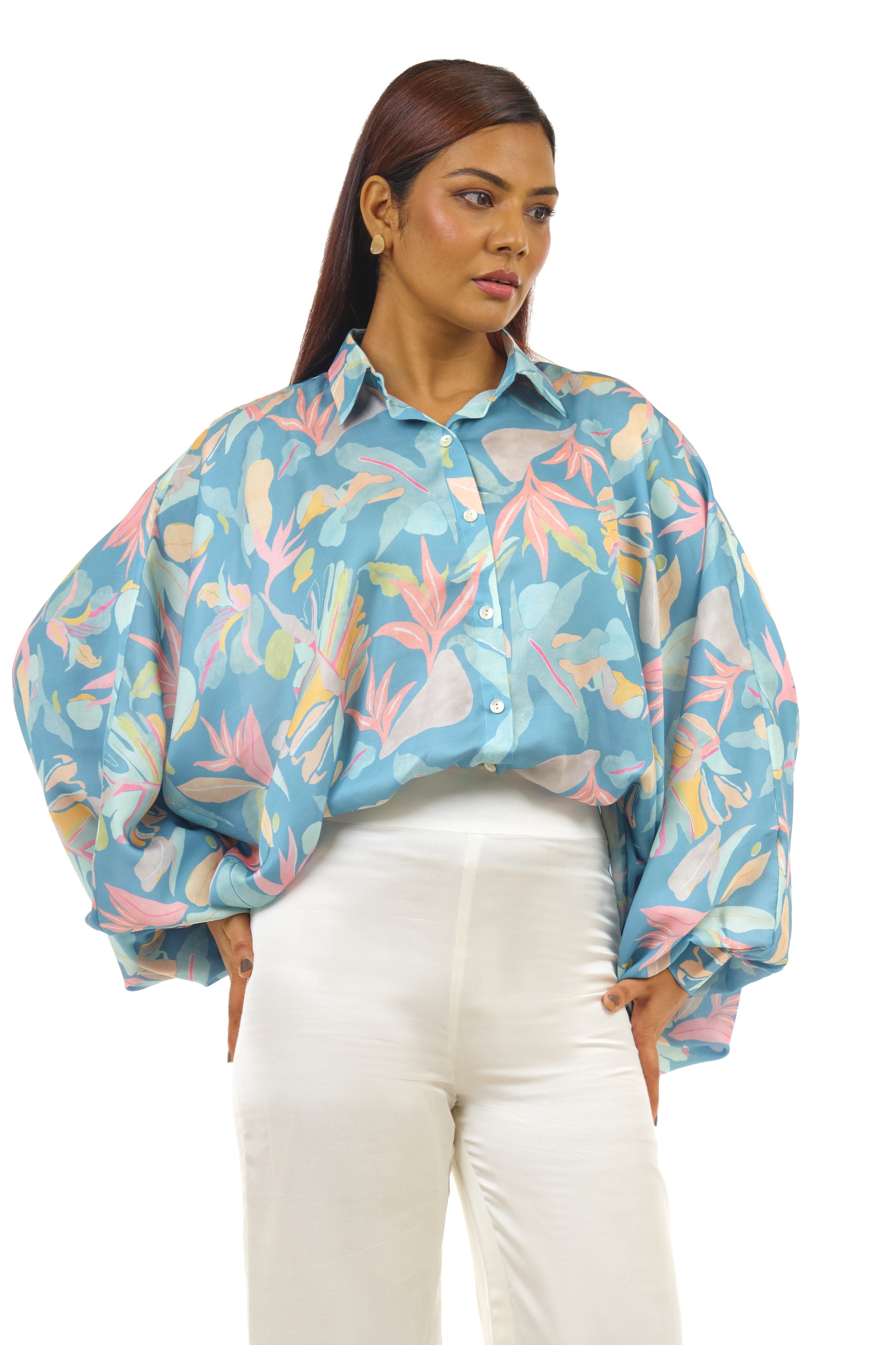 printed loose blue shirt for women