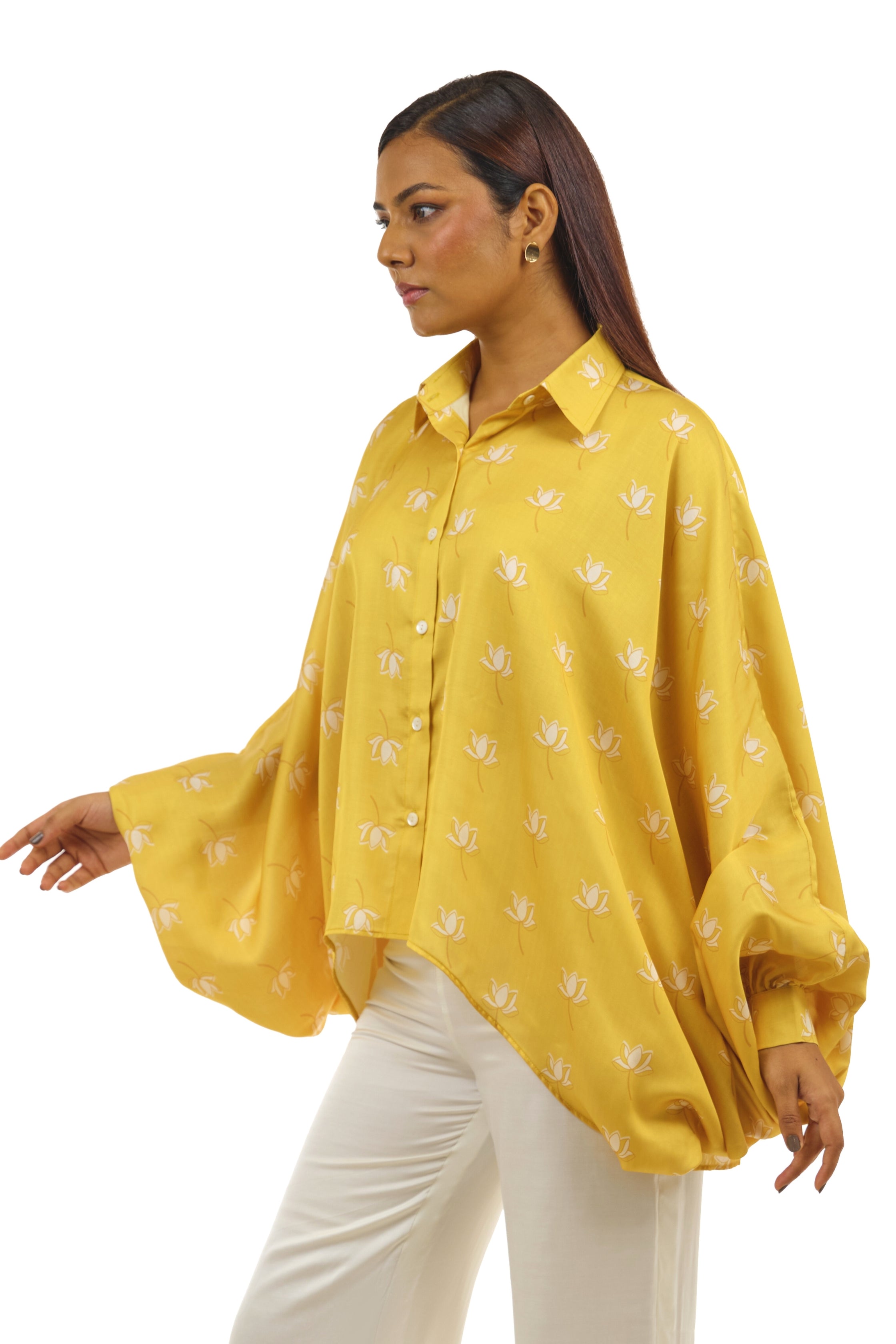 yellow full sleeve loose shirt for women