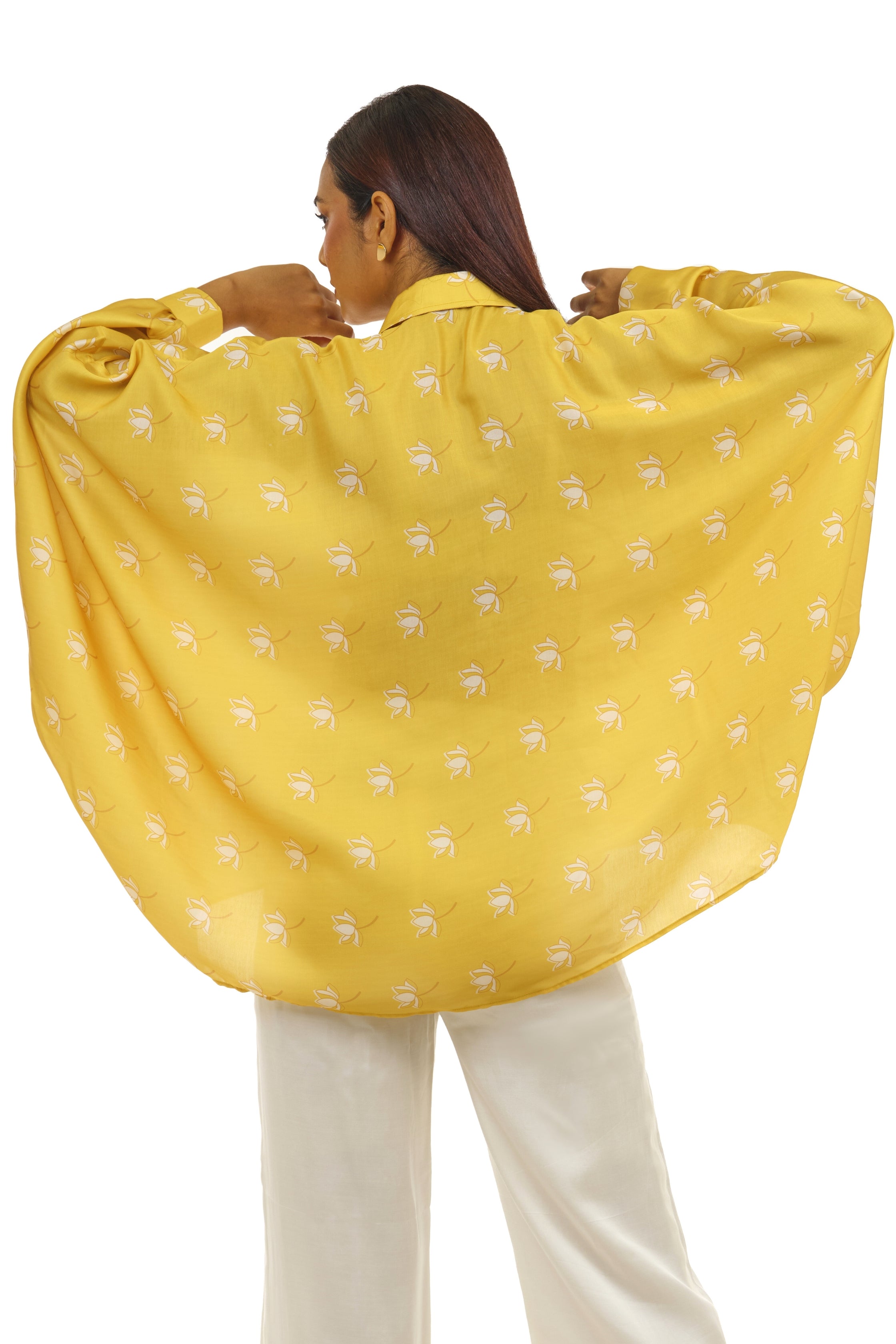 yellow loose printed shirt for women
