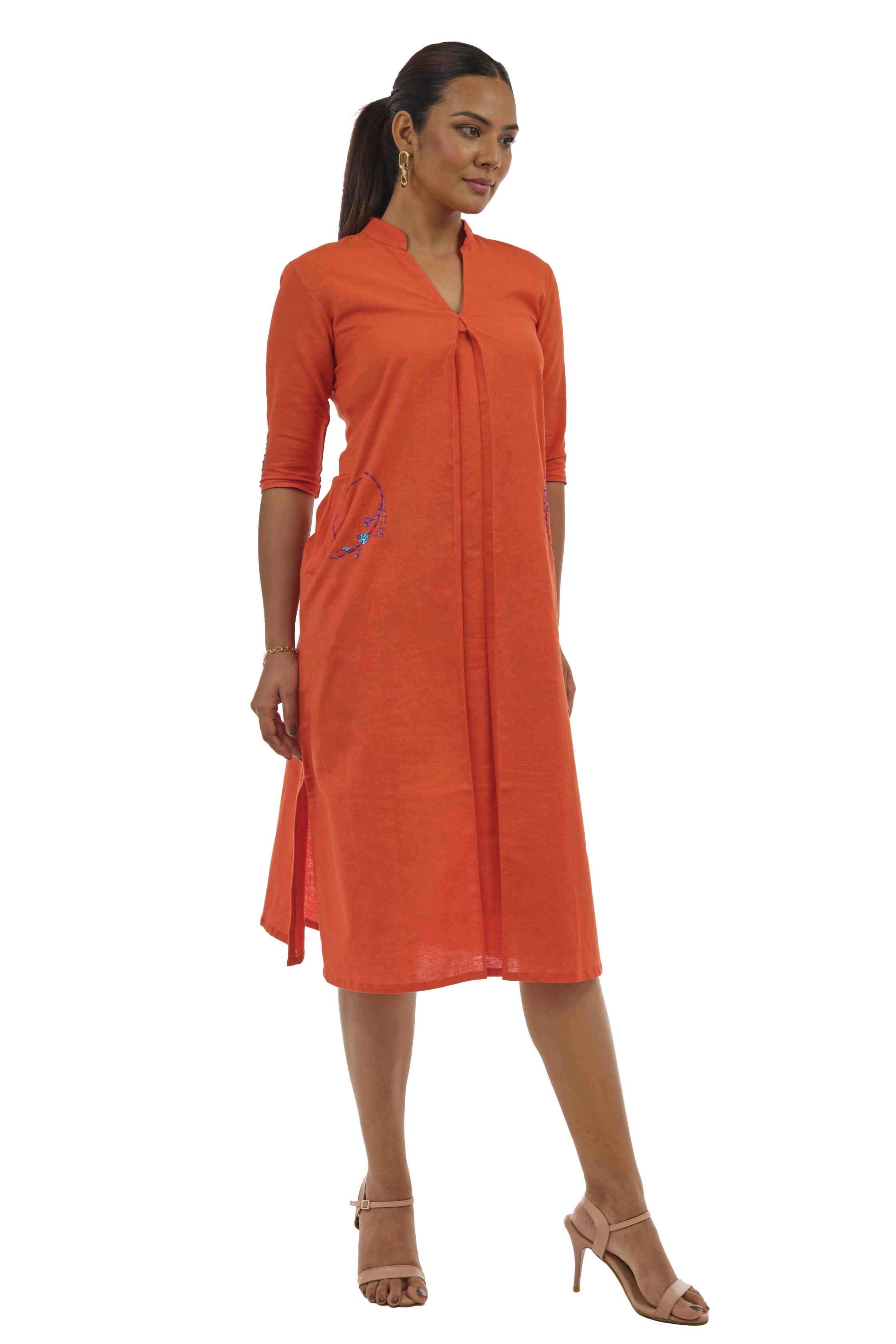 Coral Linen relaxed dress