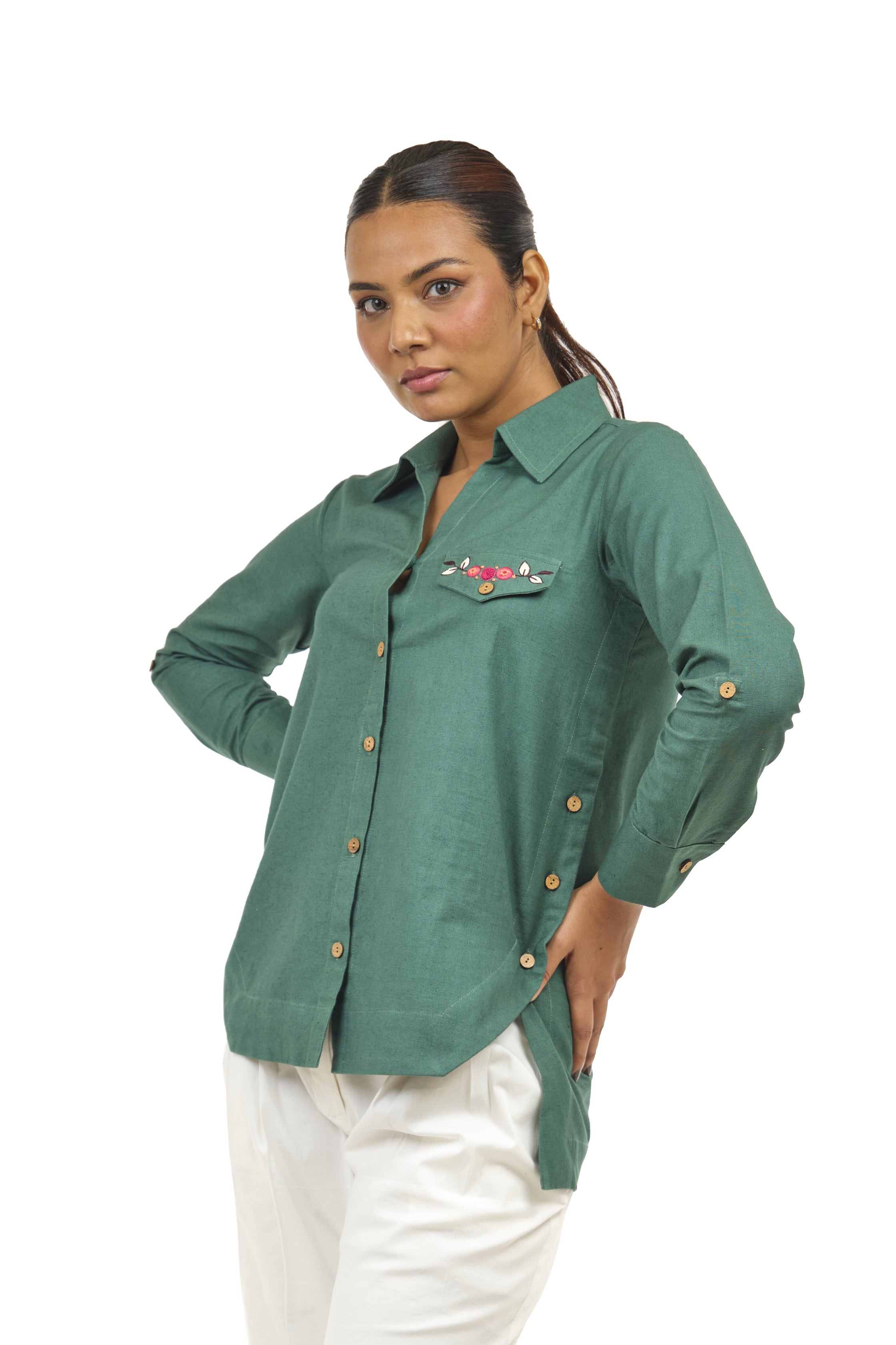 Olive Green Linen Shirt