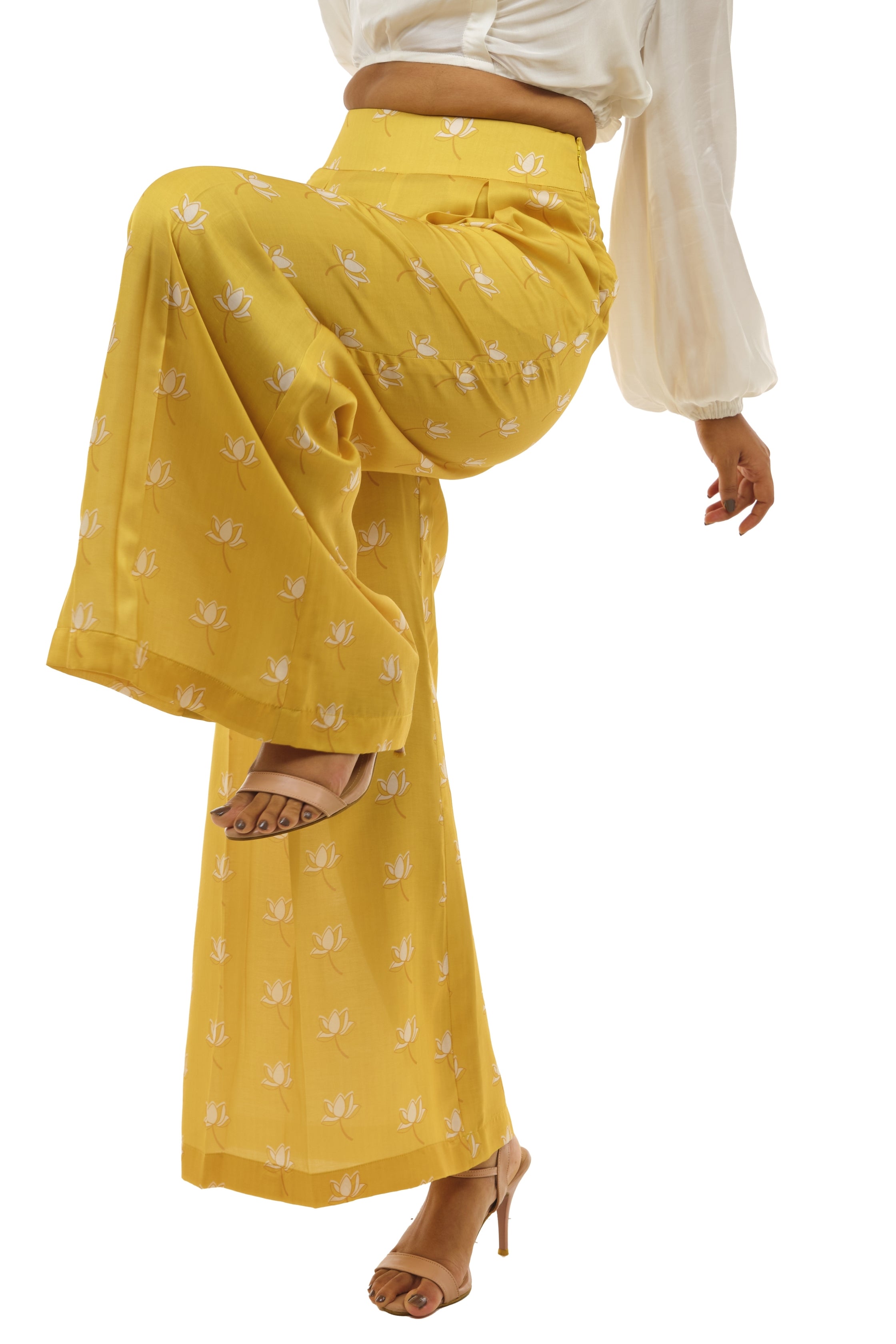 Mango Yellow Printed Pleated Pallazo