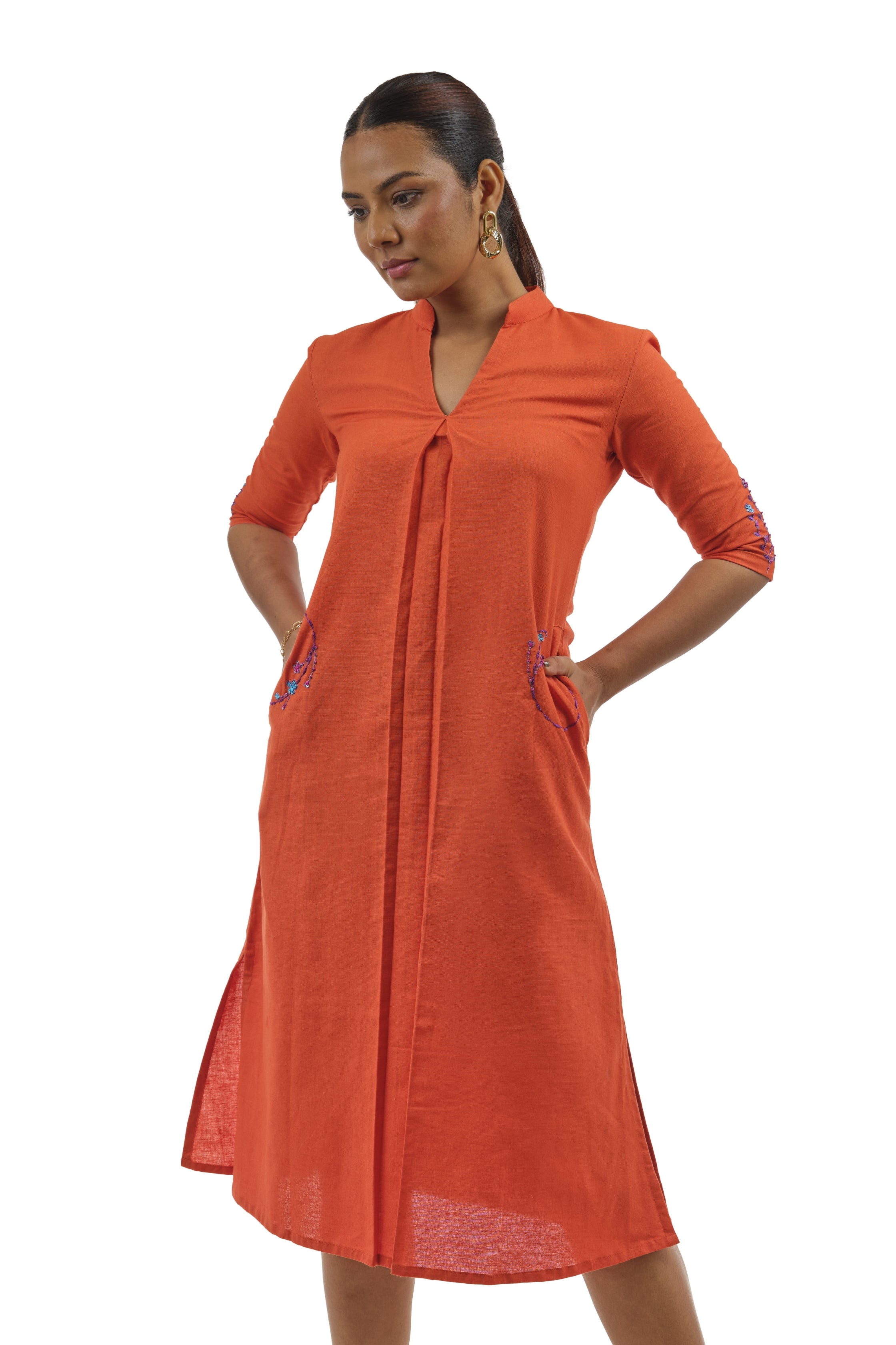 Coral Linen relaxed dress