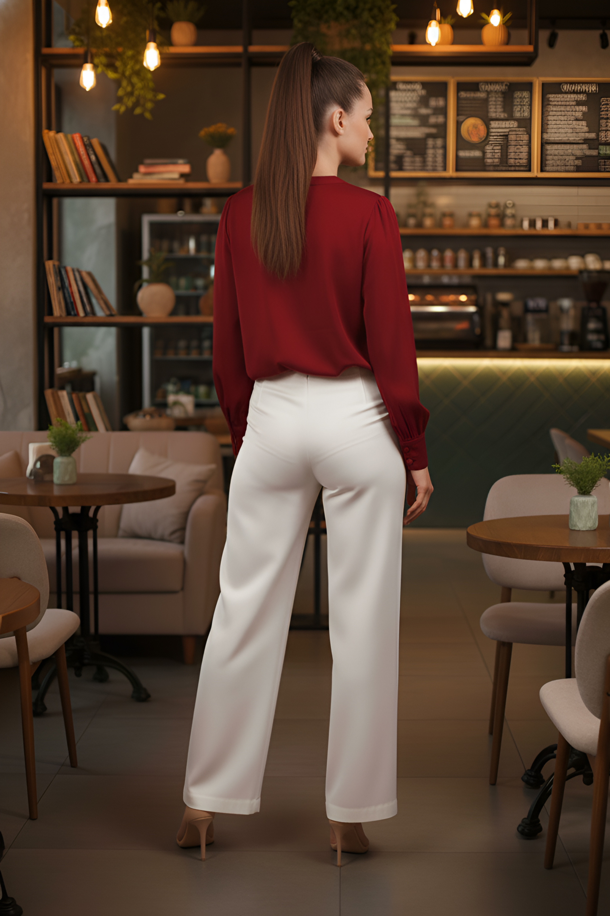 Crimson Satin Full Sleeve Top