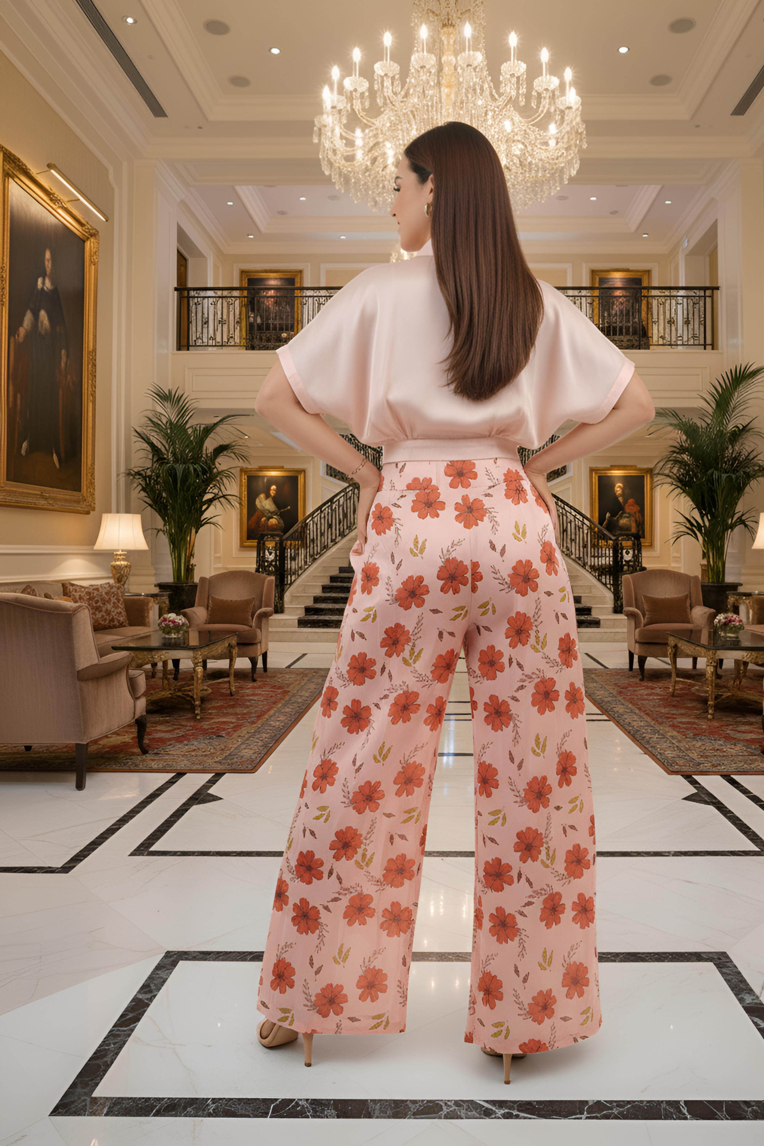 Peach Co-ord Set with Palazzo & Crop Top – Summer Trend