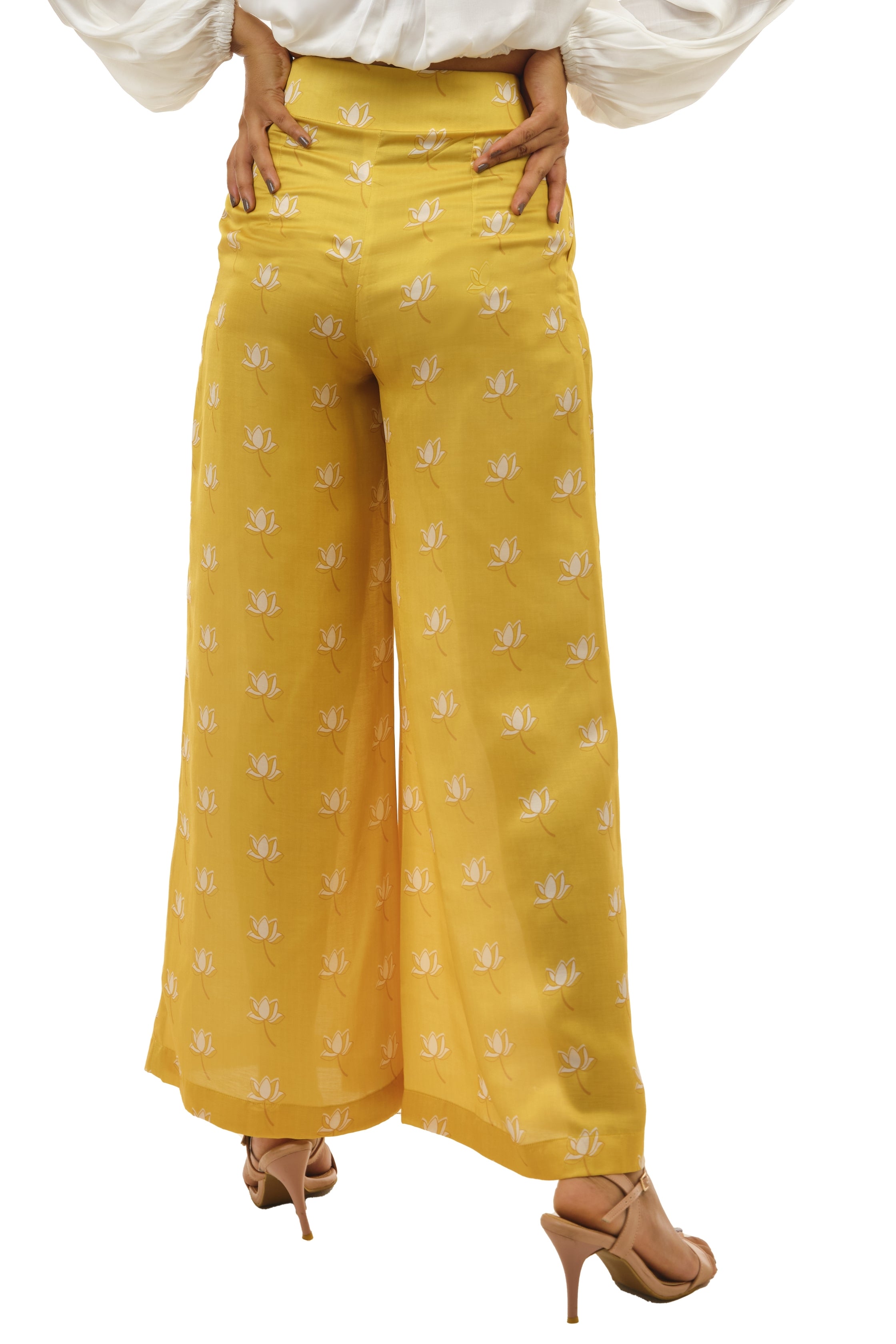 Mango Yellow Printed Pleated Pallazo