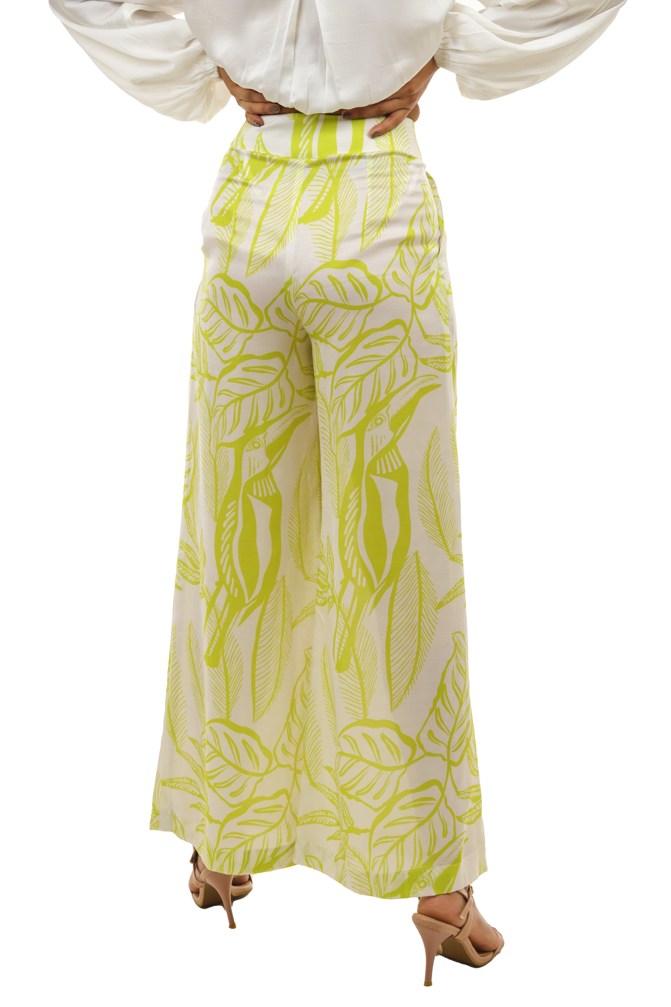 Lime Green Printed Pleated Pallazo