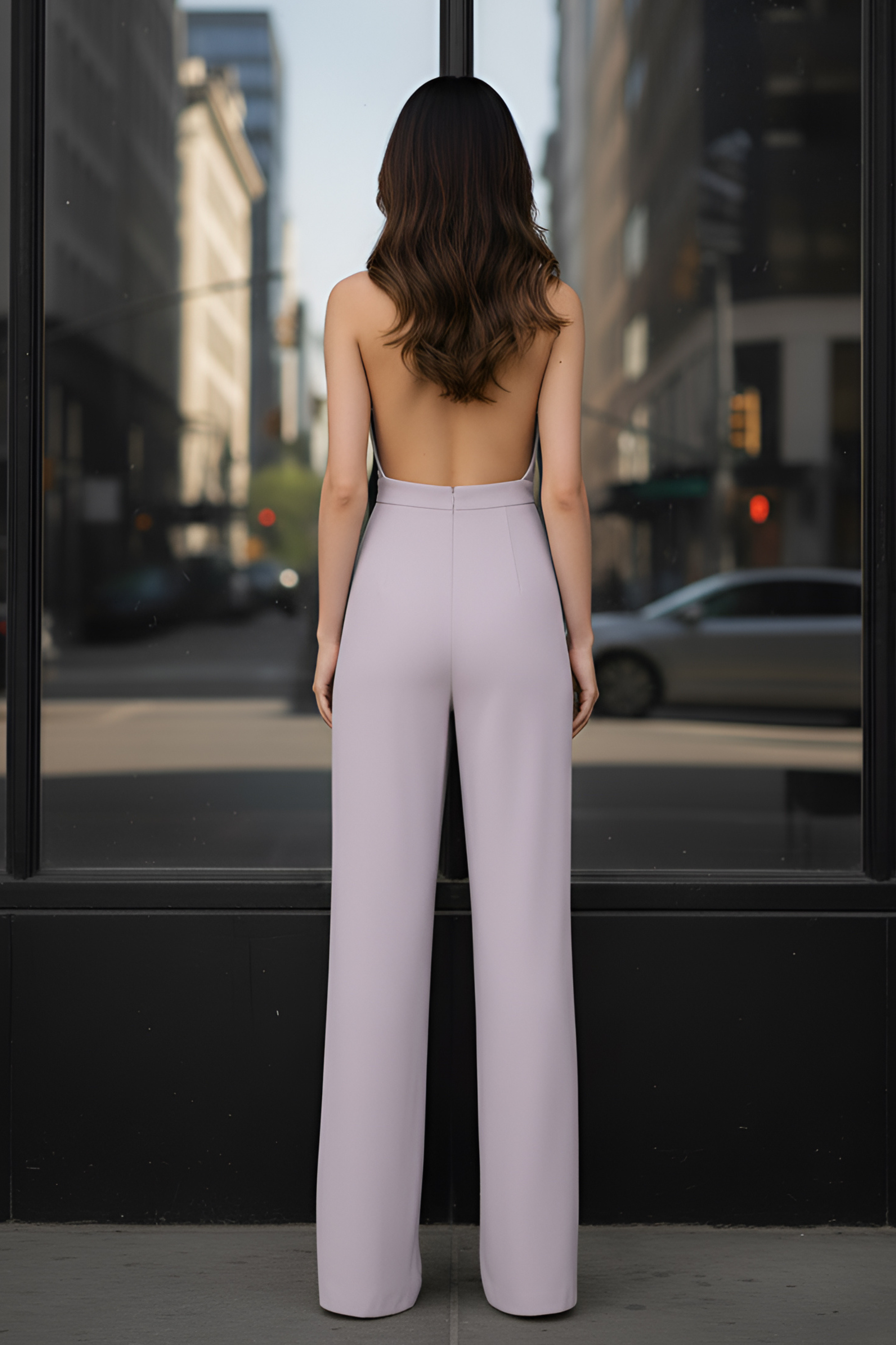 Salmon Pink Halter Jumpsuit – Gold Brooch