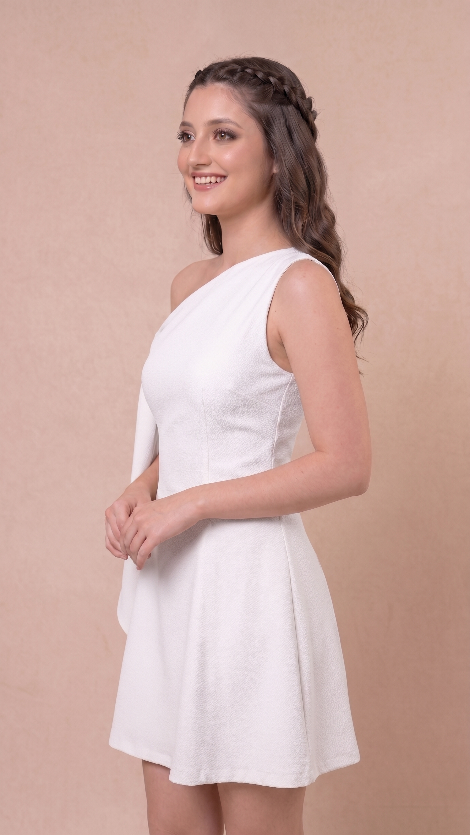 Ivory Elegance Tie-Up Mini Dress