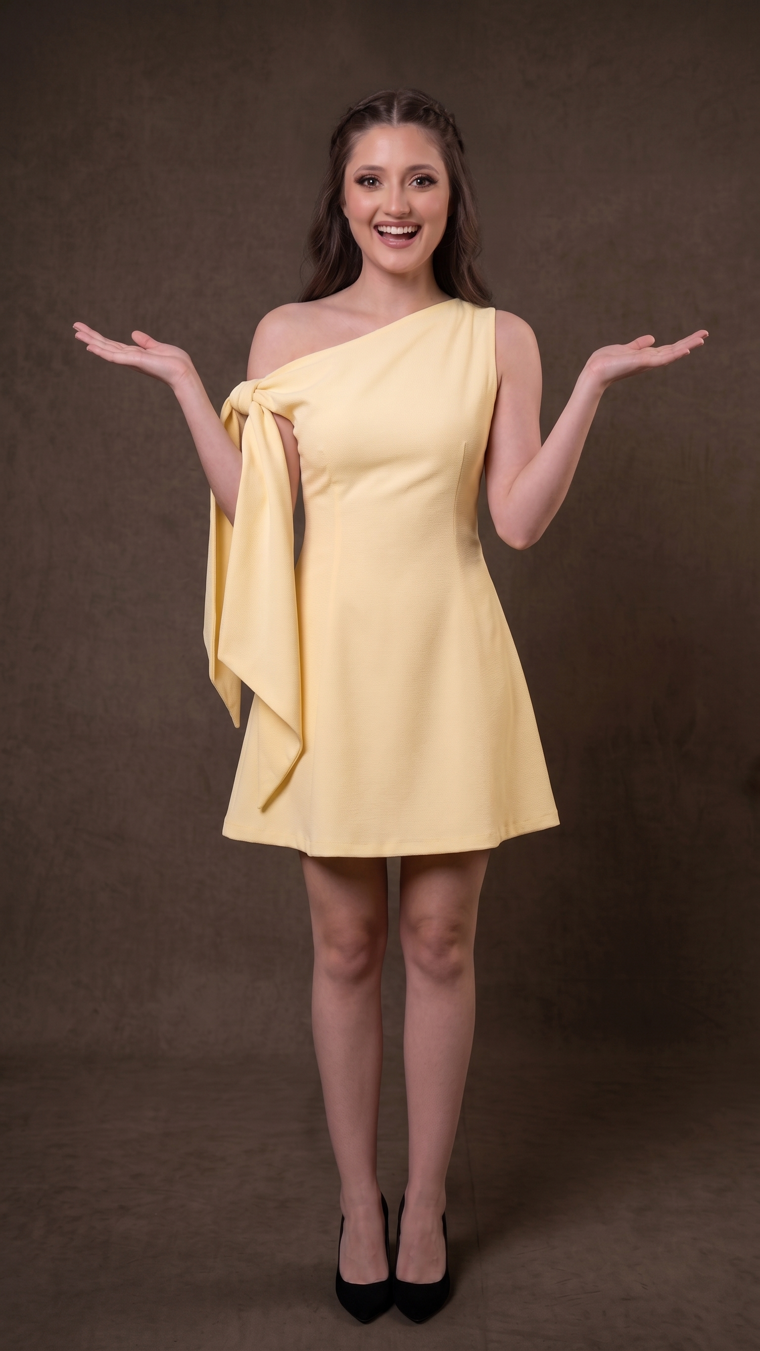 Lemon Elegance Tie-Up Mini Dress
