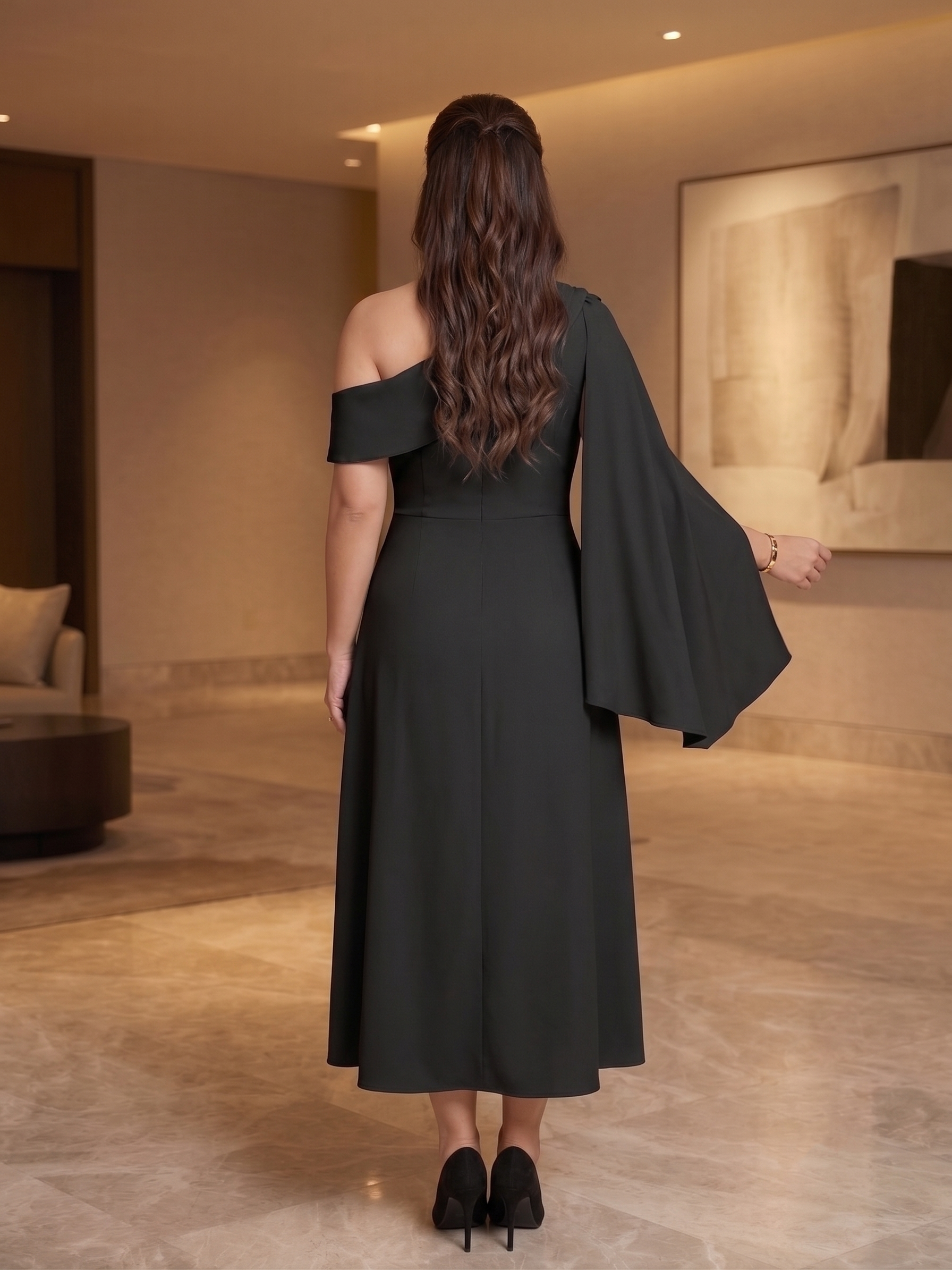 Black Elegance Tie-Up Longline Dress