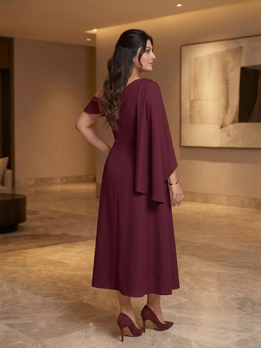 Wine Elegance Tie-Up Longline Dress