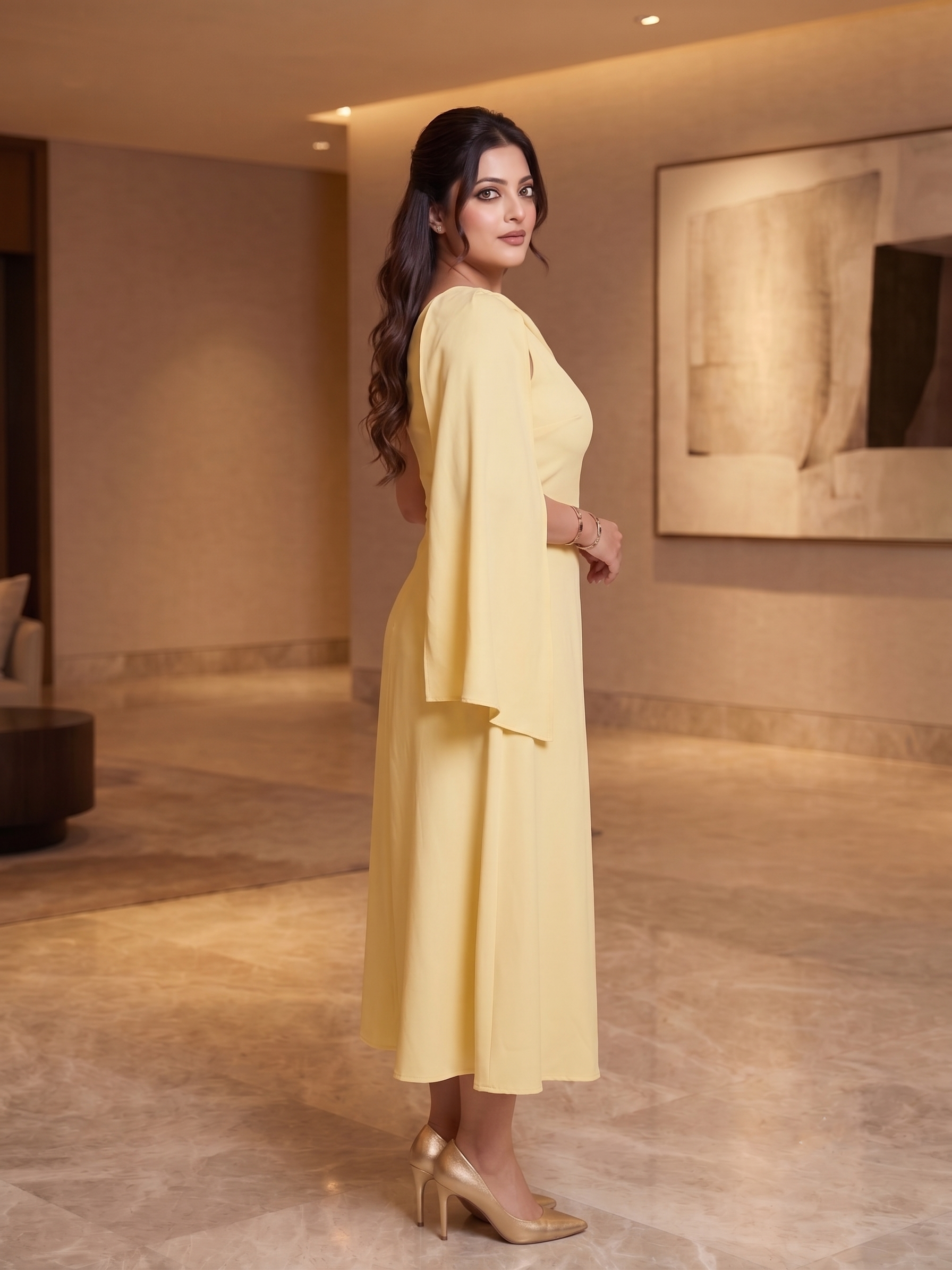 Lemon Elegance Tie-Up Longline Dress