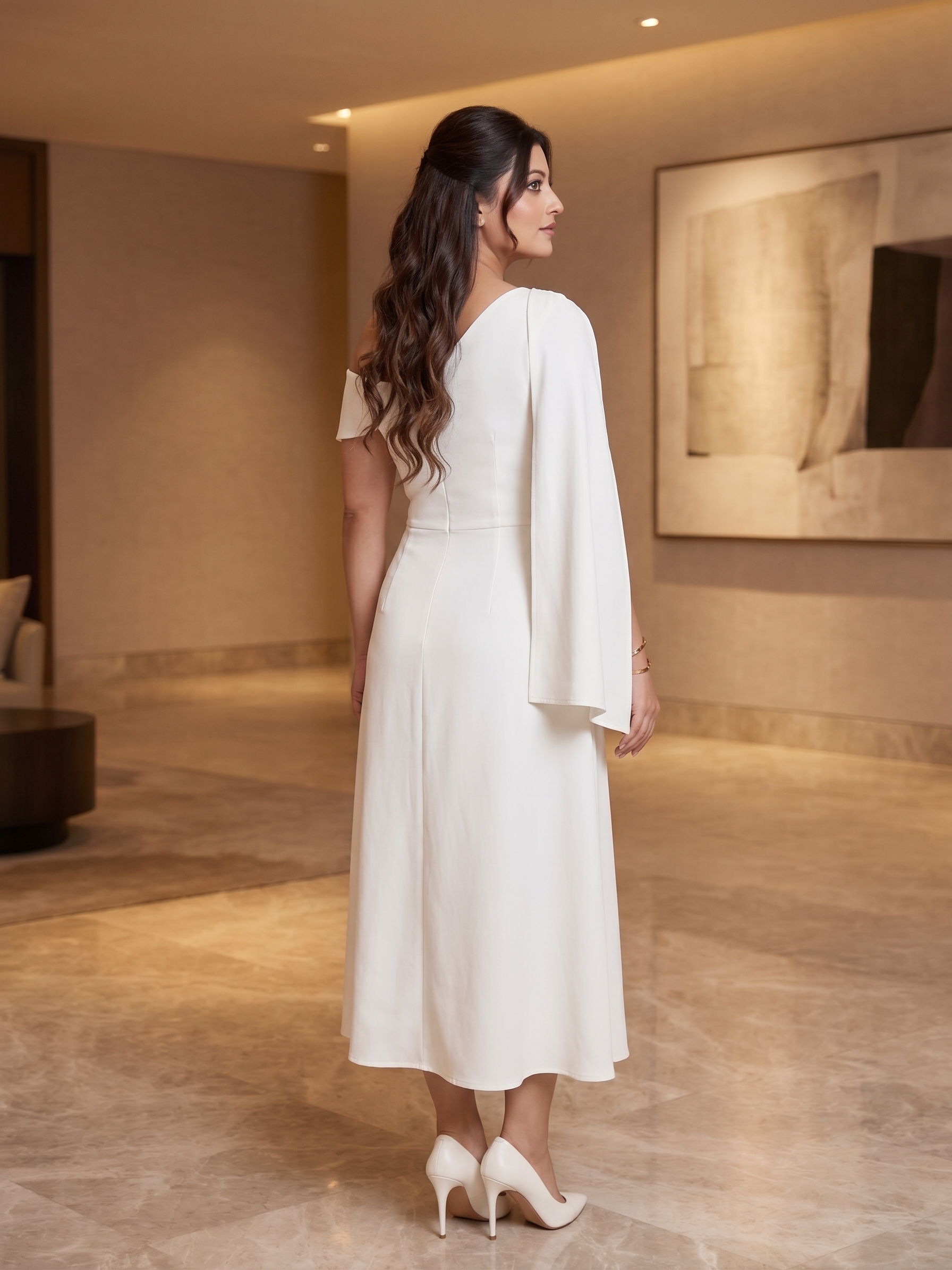 Ivory Elegance Tie-Up Longline Dress