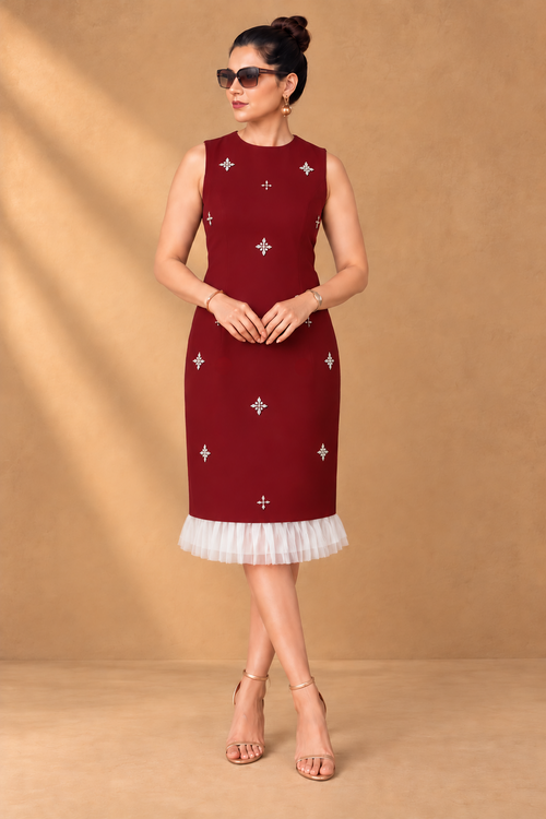 Sparkle Shift Dress - Wine