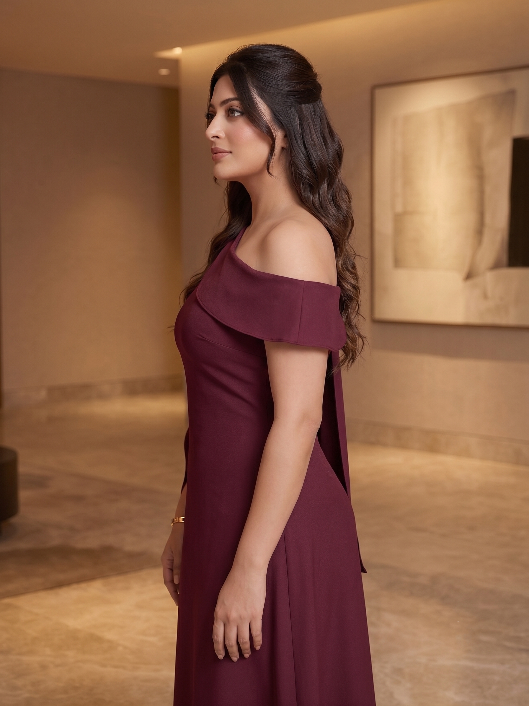 Wine Elegance Tie-Up Longline Dress