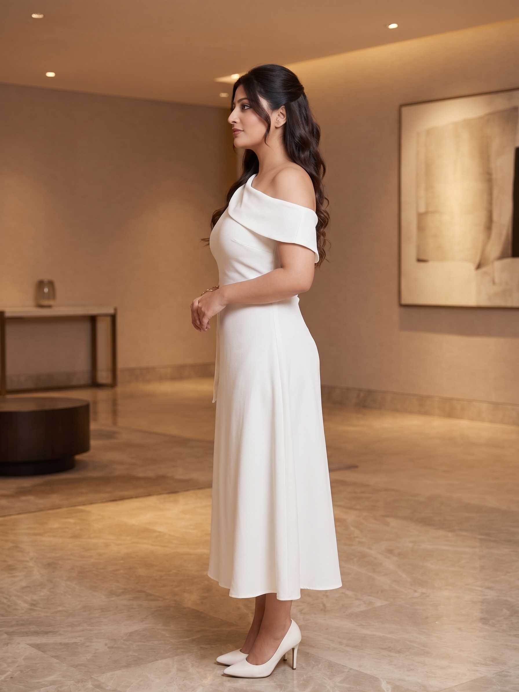 Ivory Elegance Tie-Up Longline Dress