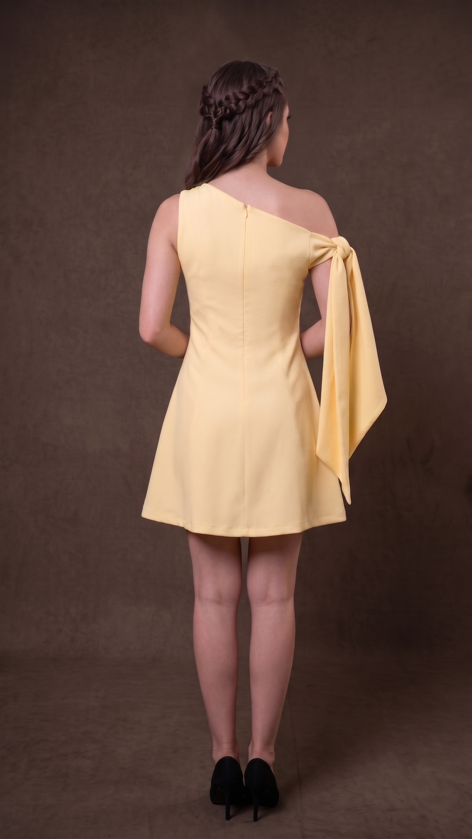 Lemon Elegance Tie-Up Mini Dress