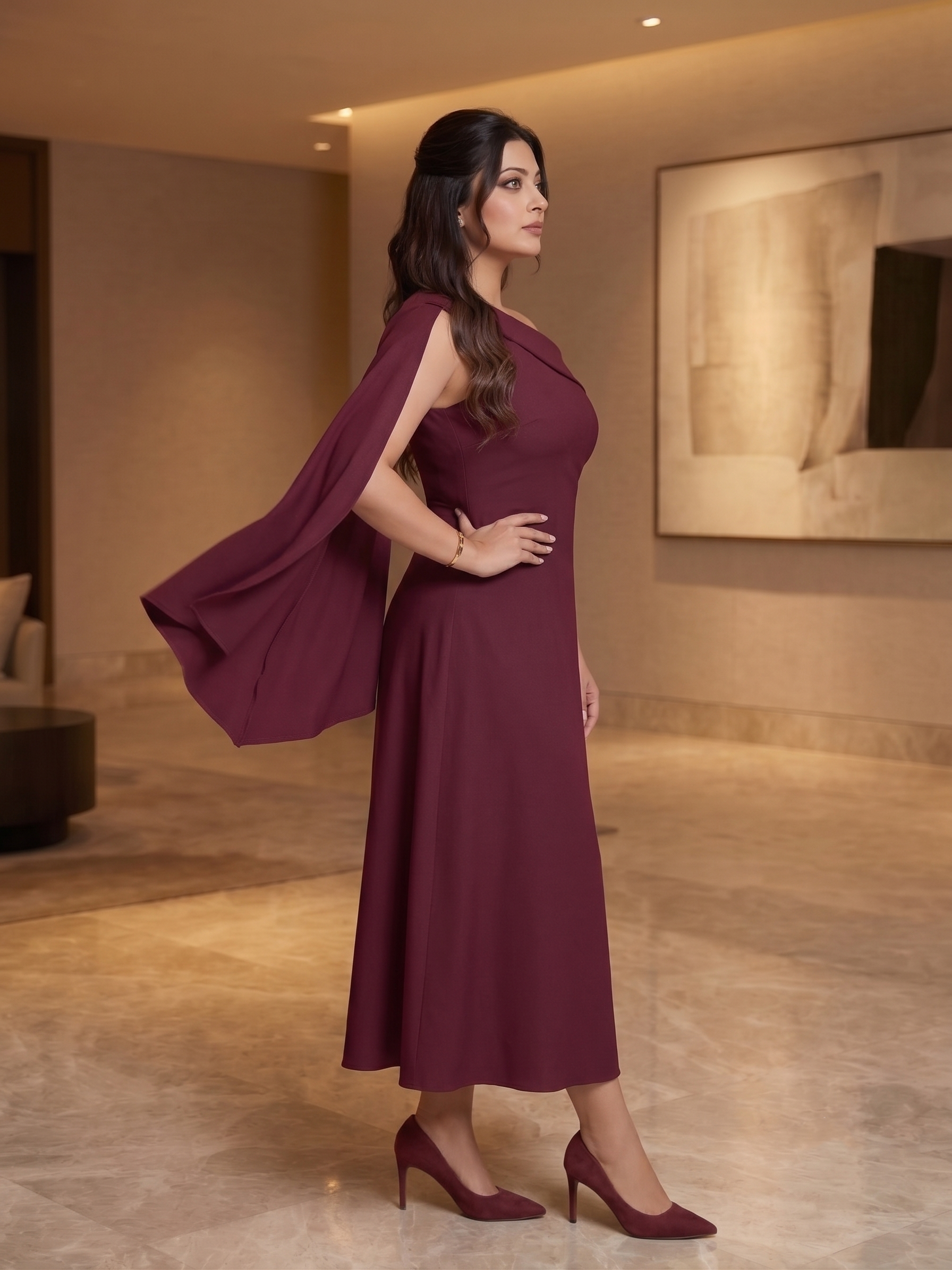 Wine Elegance Tie-Up Longline Dress