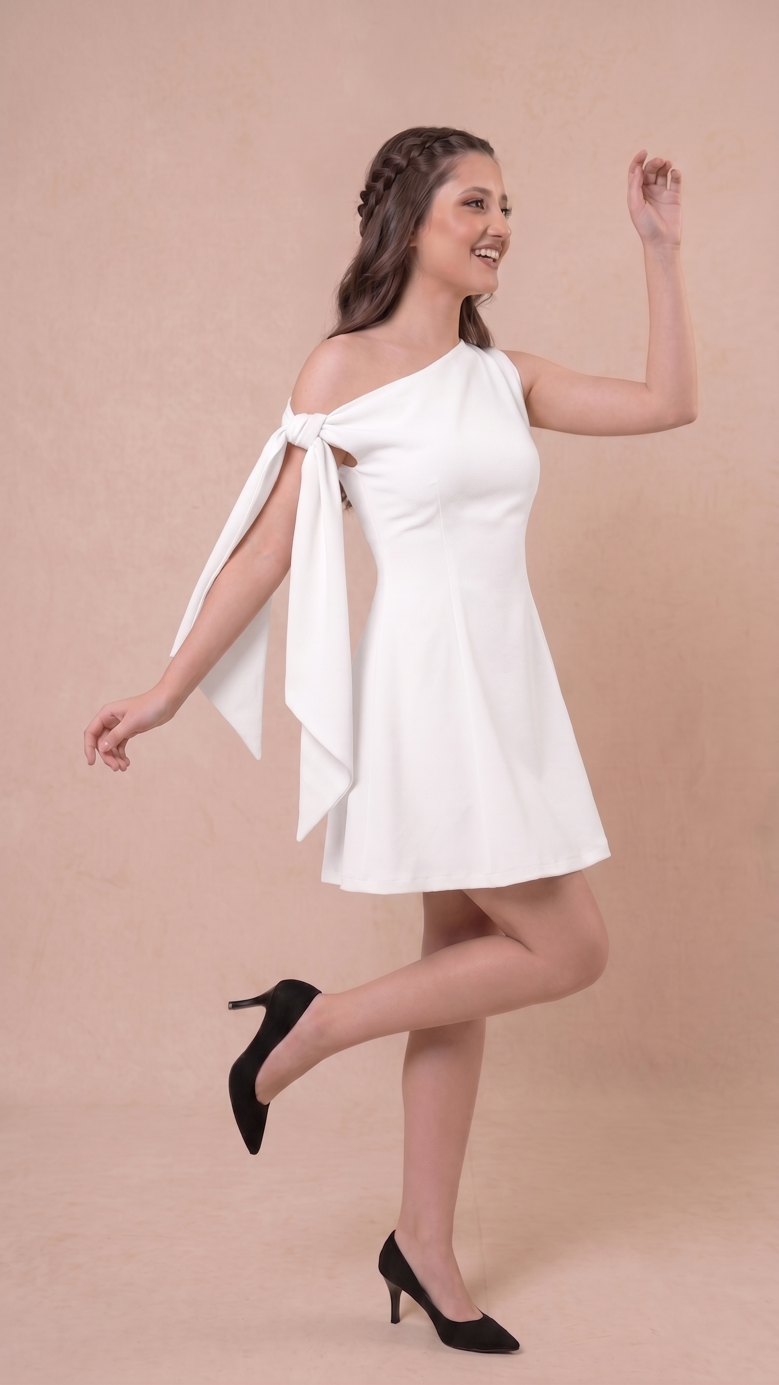 Ivory Elegance Tie-Up Mini Dress