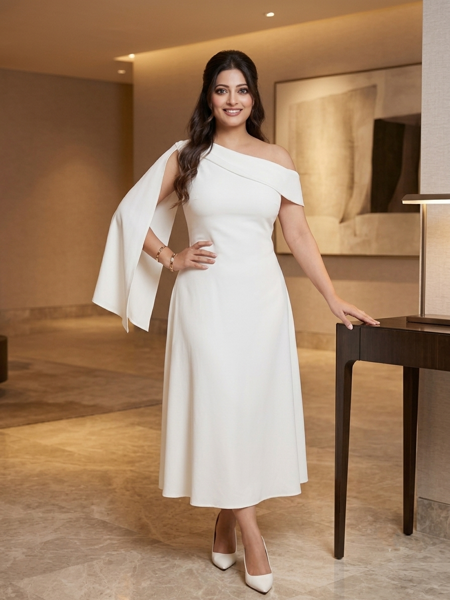 Ivory Elegance Tie-Up Longline Dress