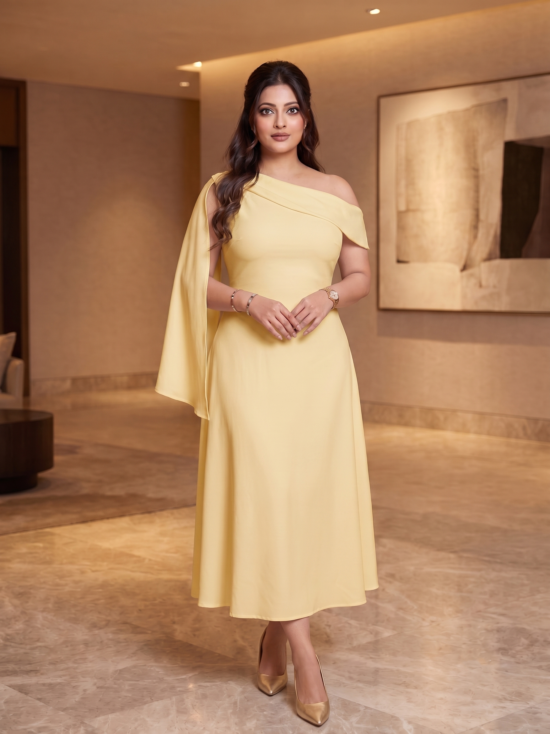 Lemon Elegance Tie-Up Longline Dress