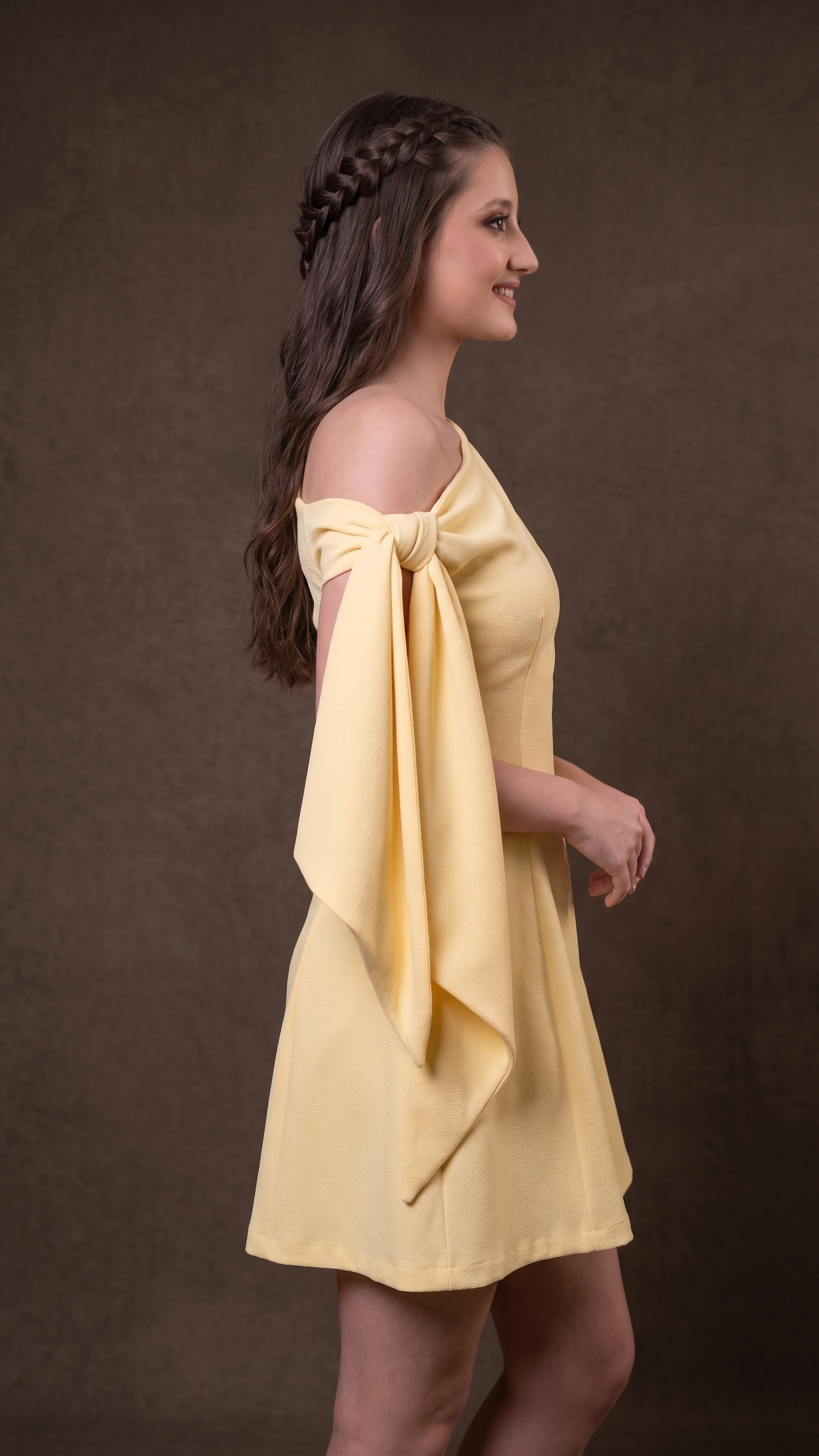 Lemon Elegance Tie-Up Mini Dress