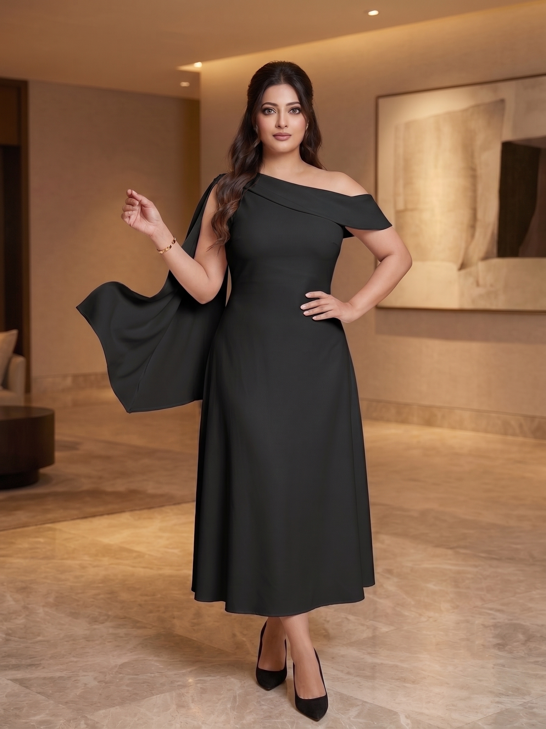 Black Elegance Tie-Up Longline Dress