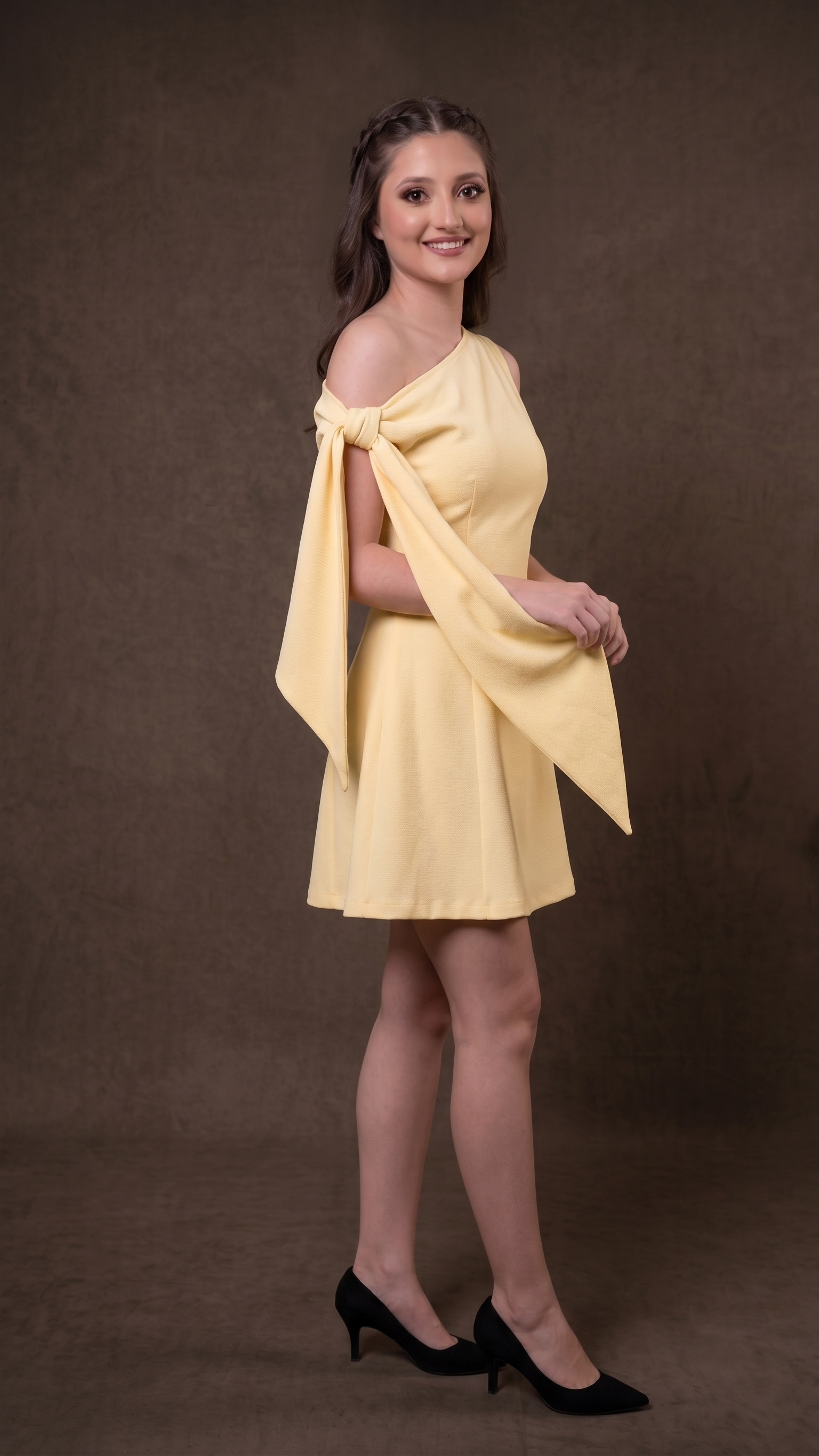 Lemon Elegance Tie-Up Mini Dress