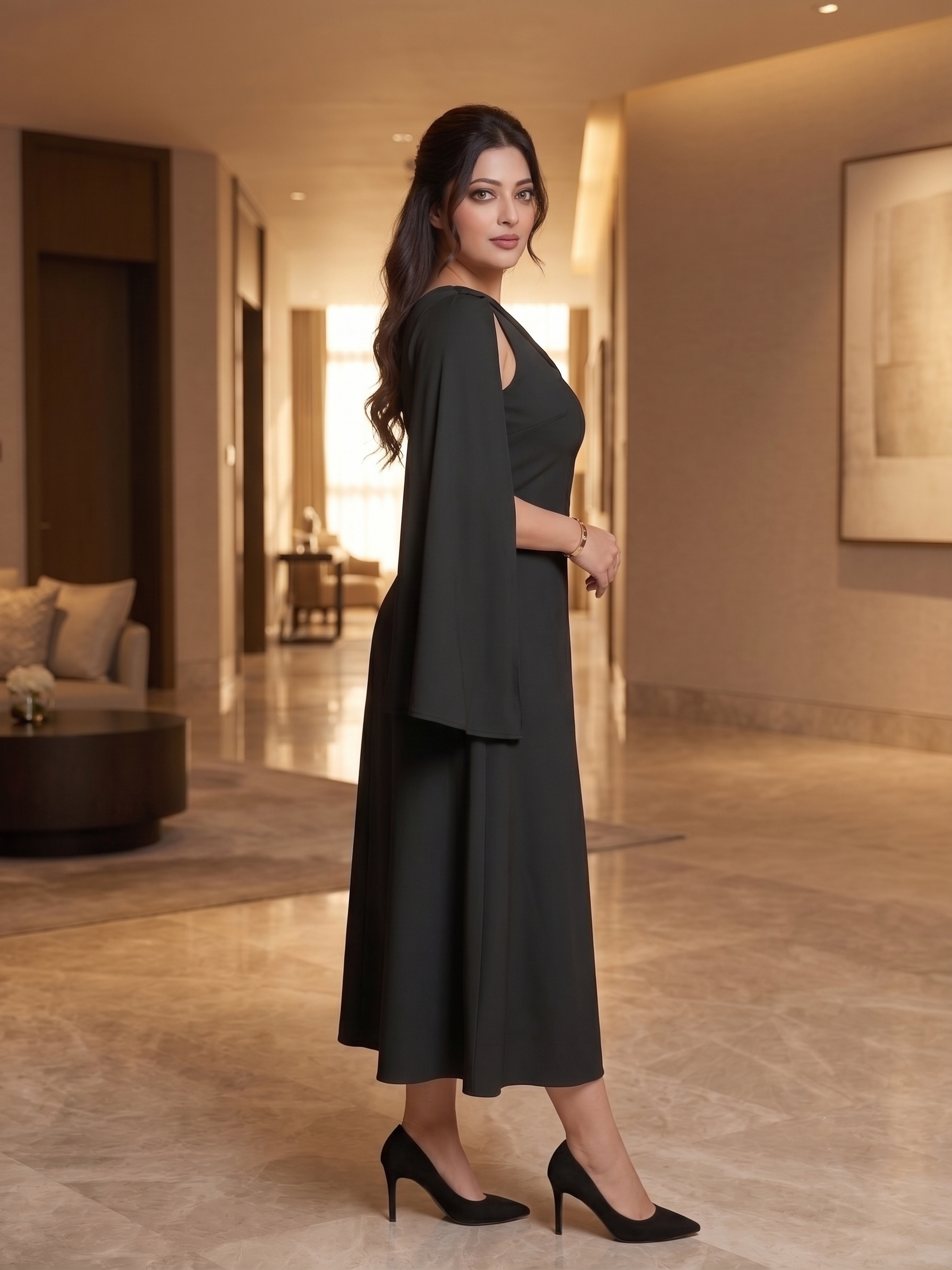 Black Elegance Tie-Up Longline Dress