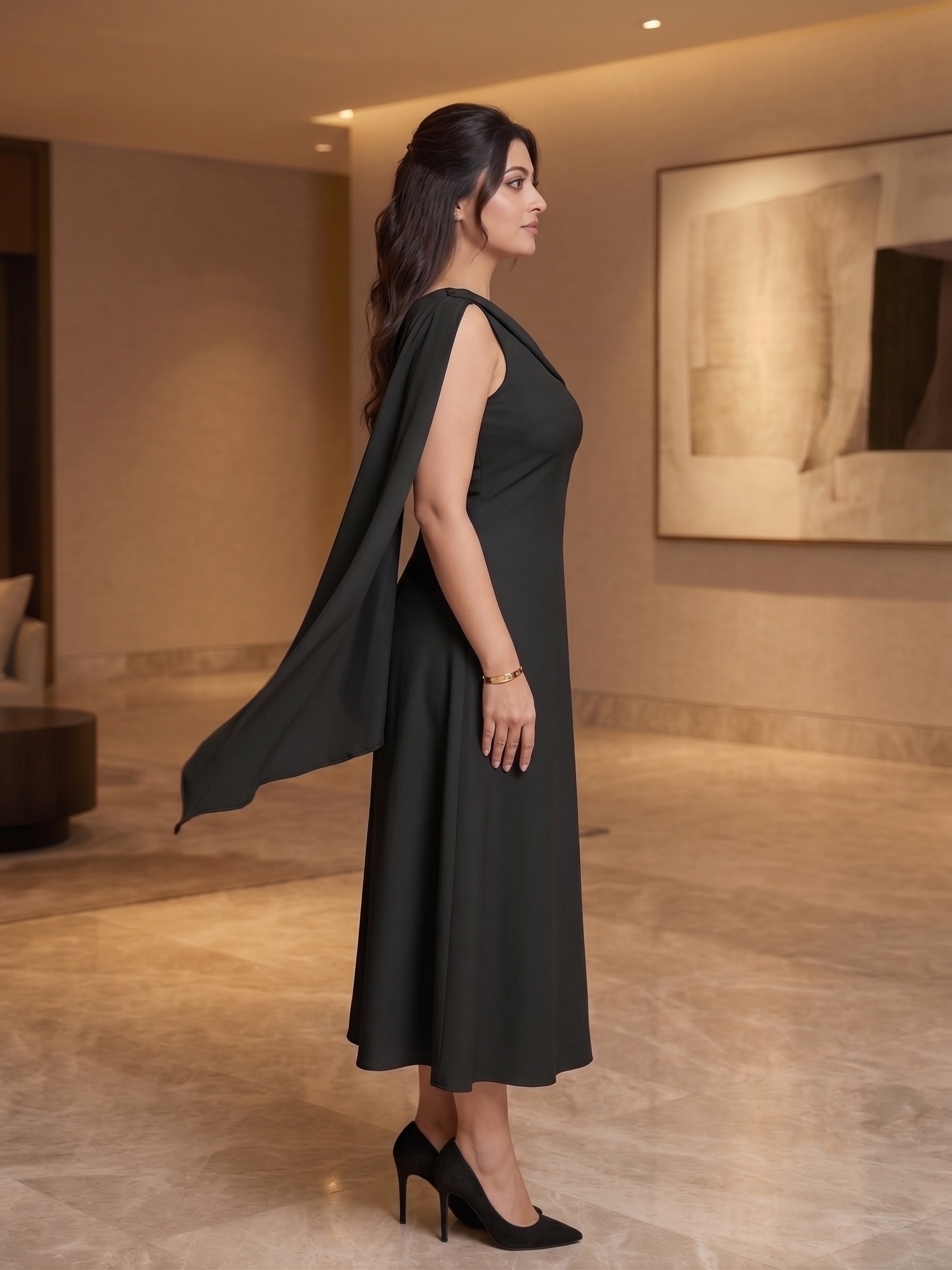 Black Elegance Tie-Up Longline Dress