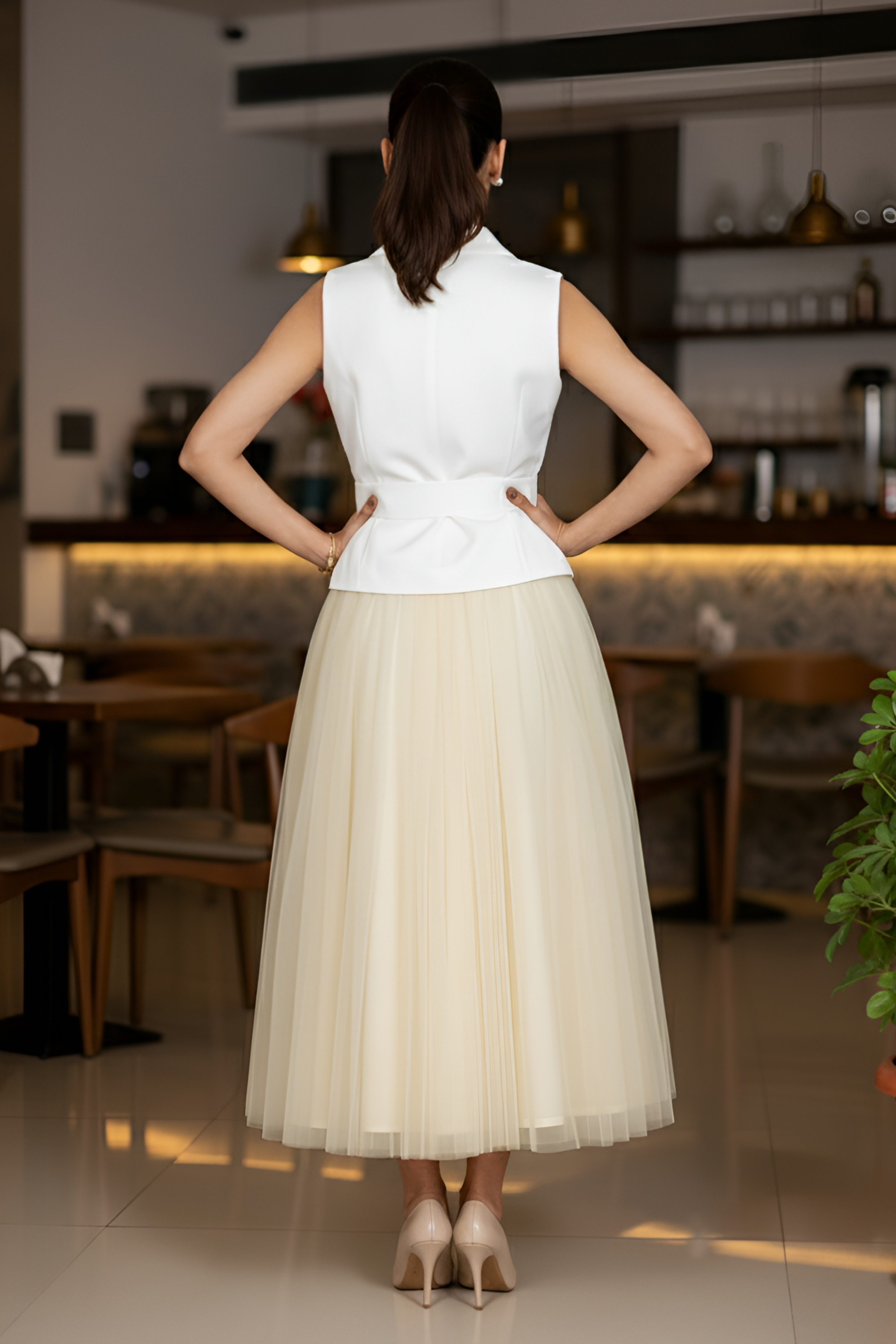 Butter Yellow Flowy Net Skirt