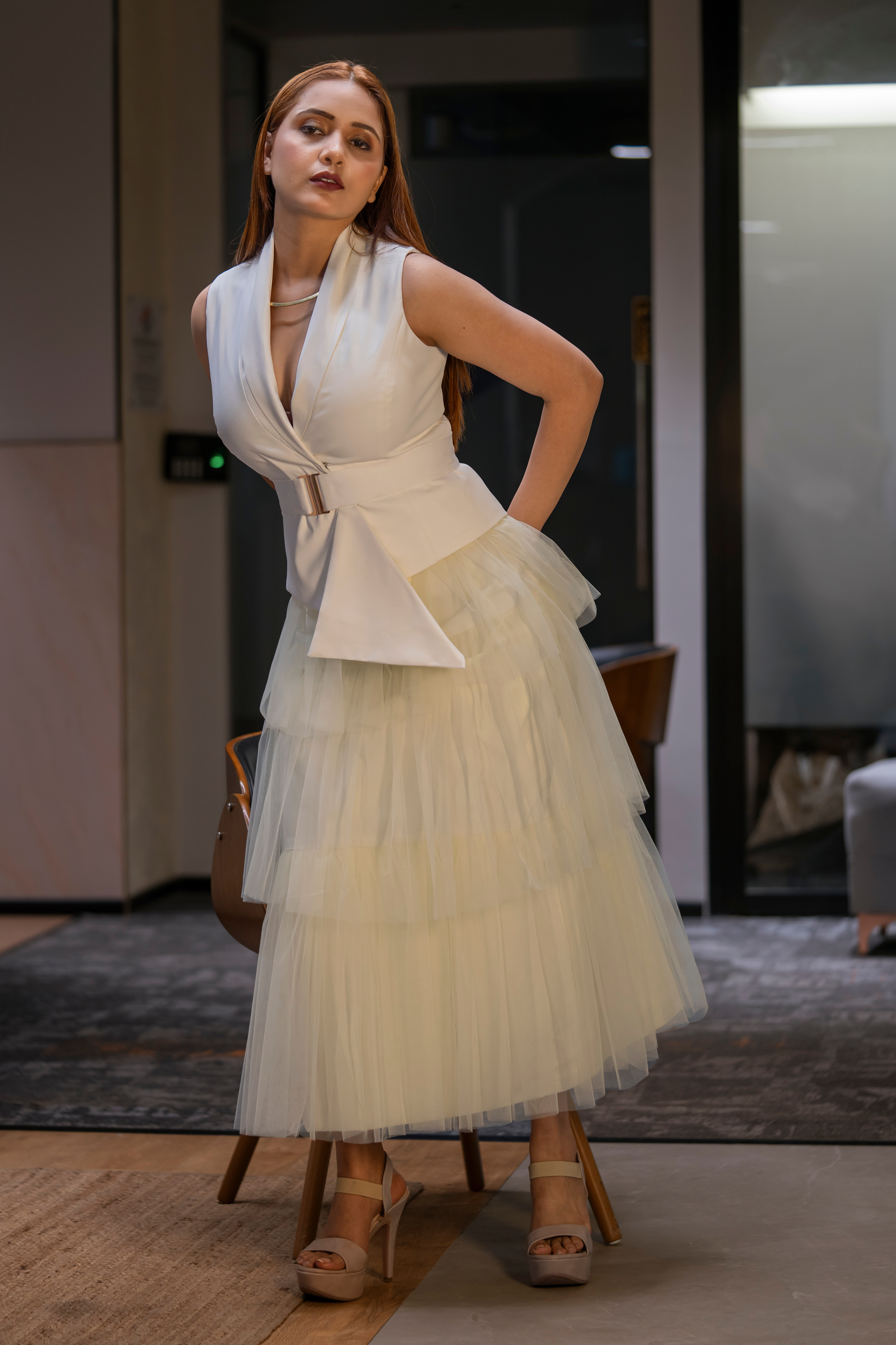 Butter Yellow Layered Net Skirt