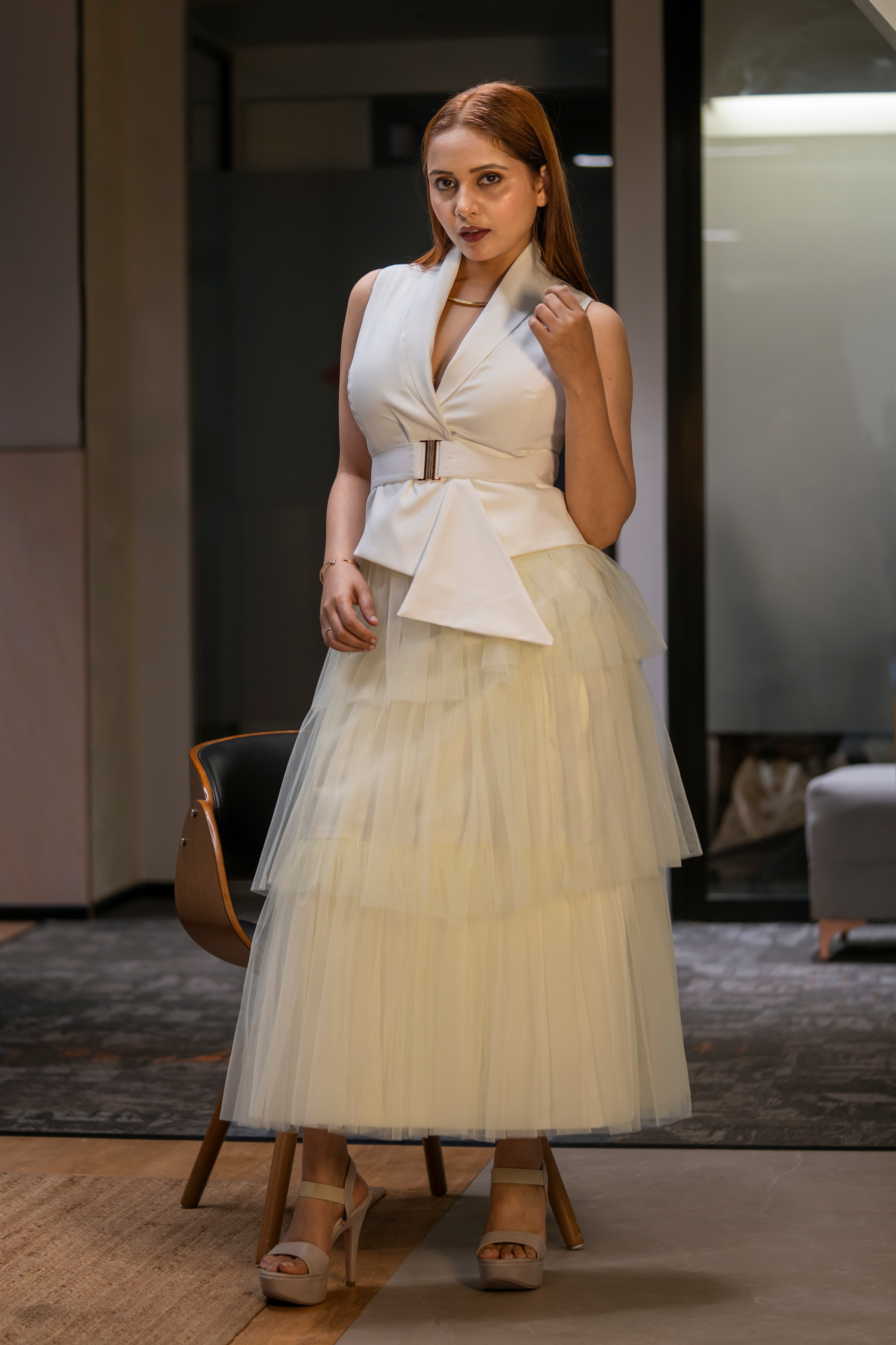 Butter Yellow Layered Net Skirt