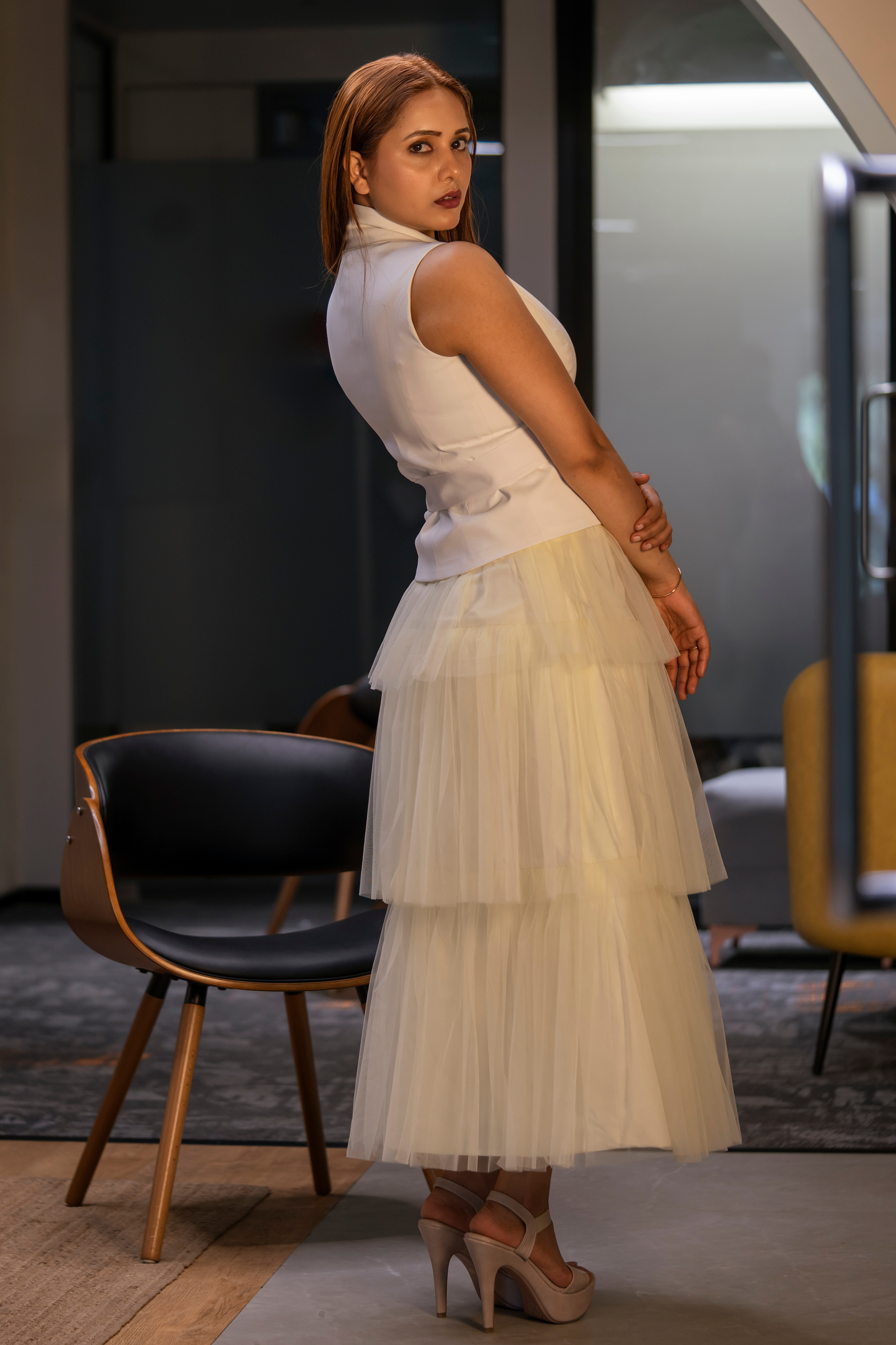 Butter Yellow Layered Net Skirt