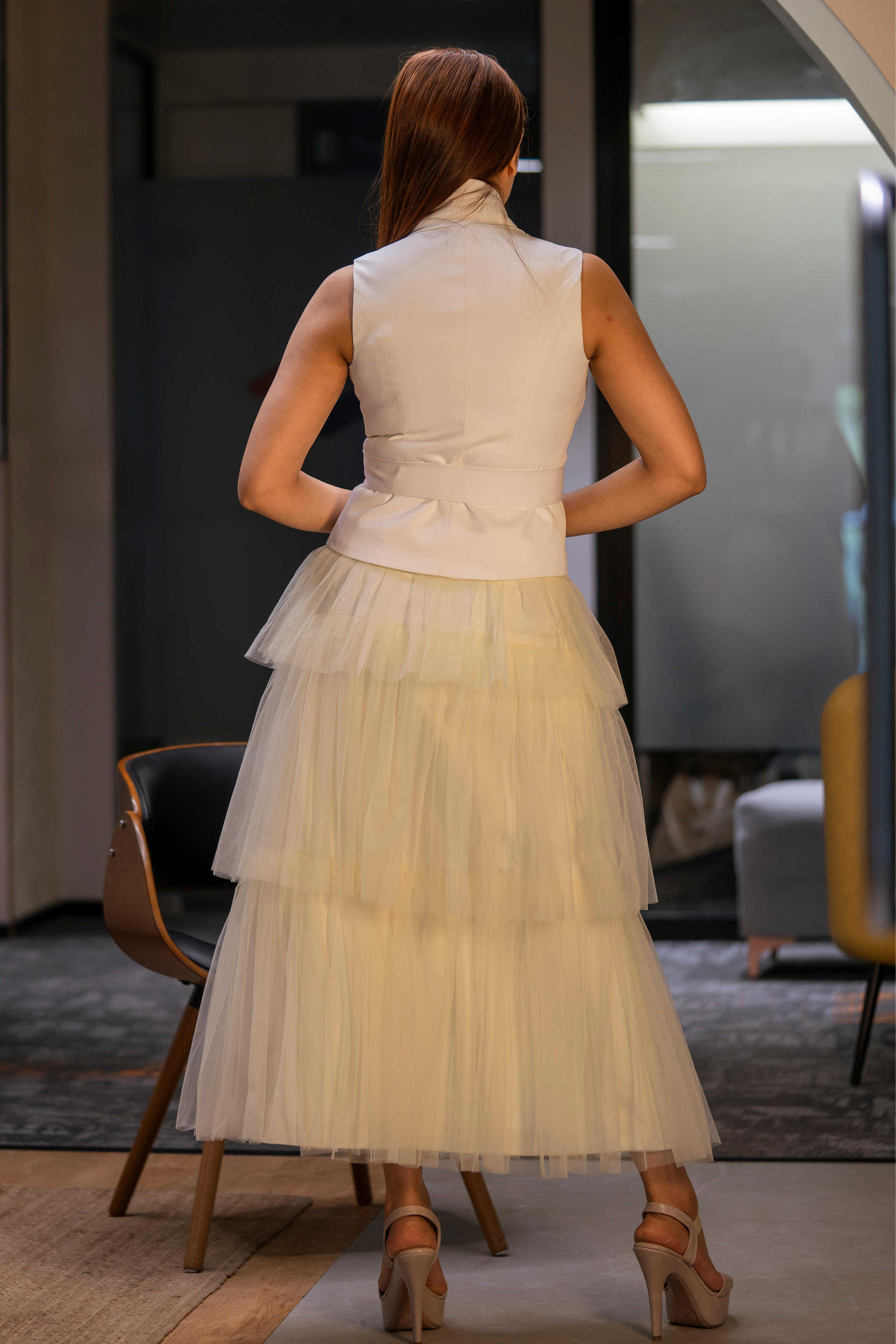 Butter Yellow Layered Net Skirt