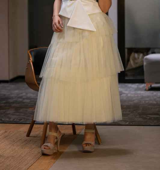 Butter Yellow Layer Net Skirt