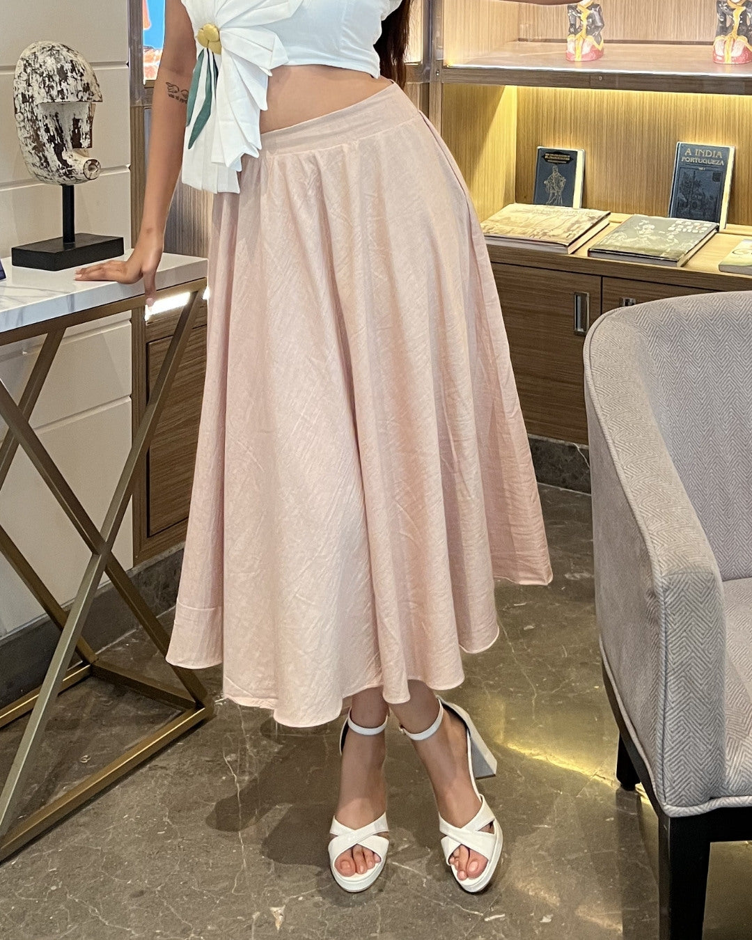 White 3D Floral  with flared skirt