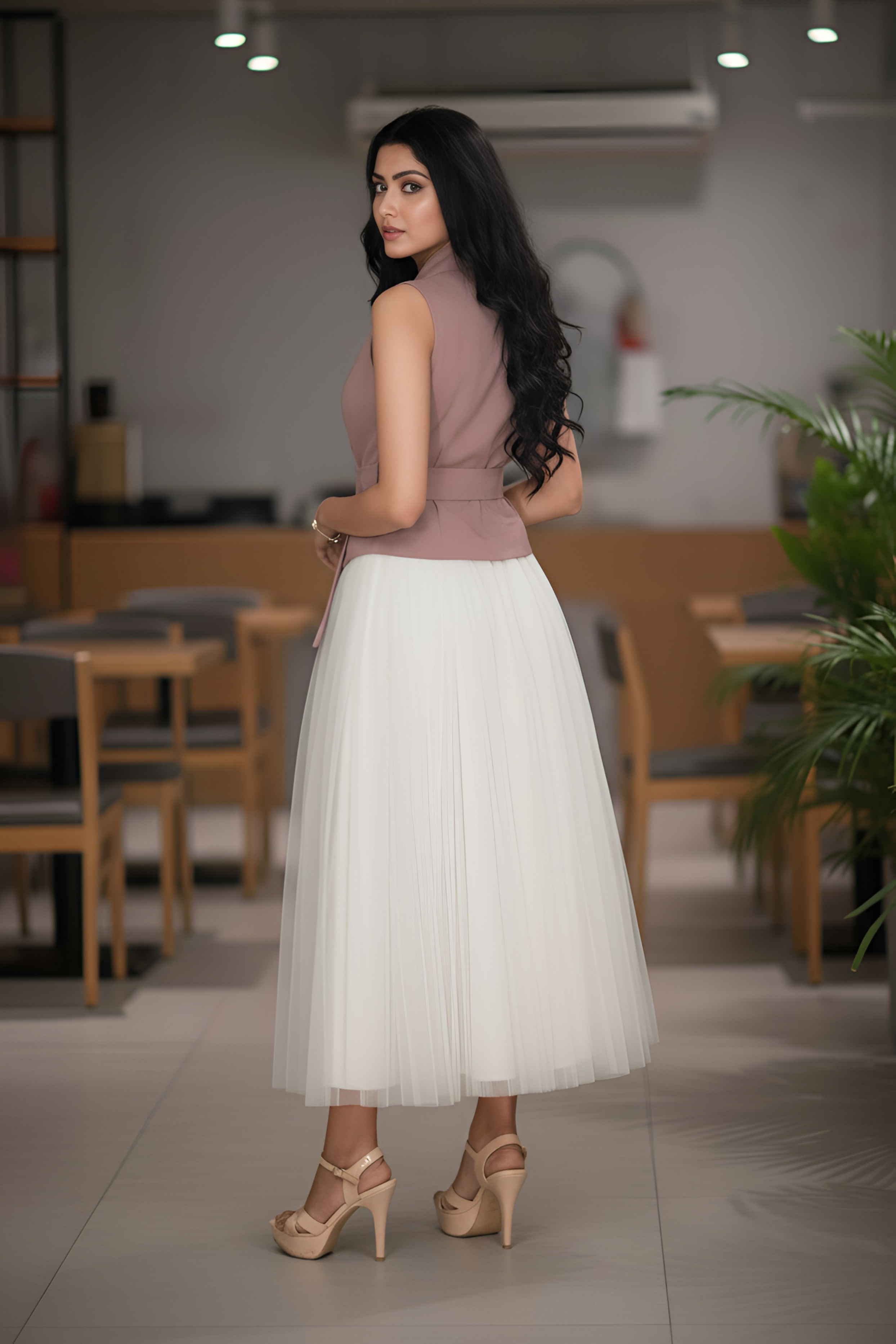 Ivory skirt & Salmon Pink waist coat - Chic Harmony