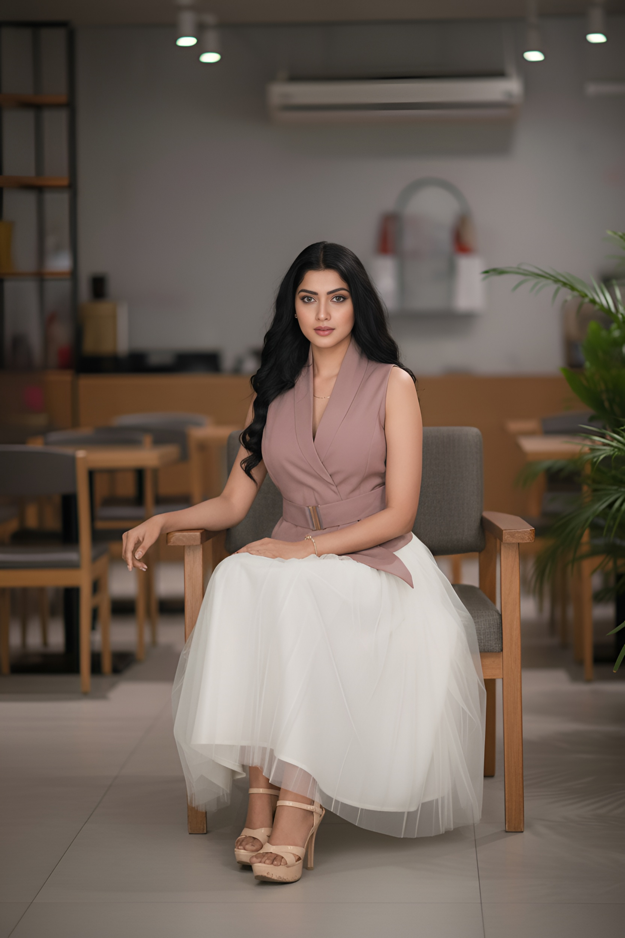 Ivory skirt & Salmon Pink waist coat - Chic Harmony