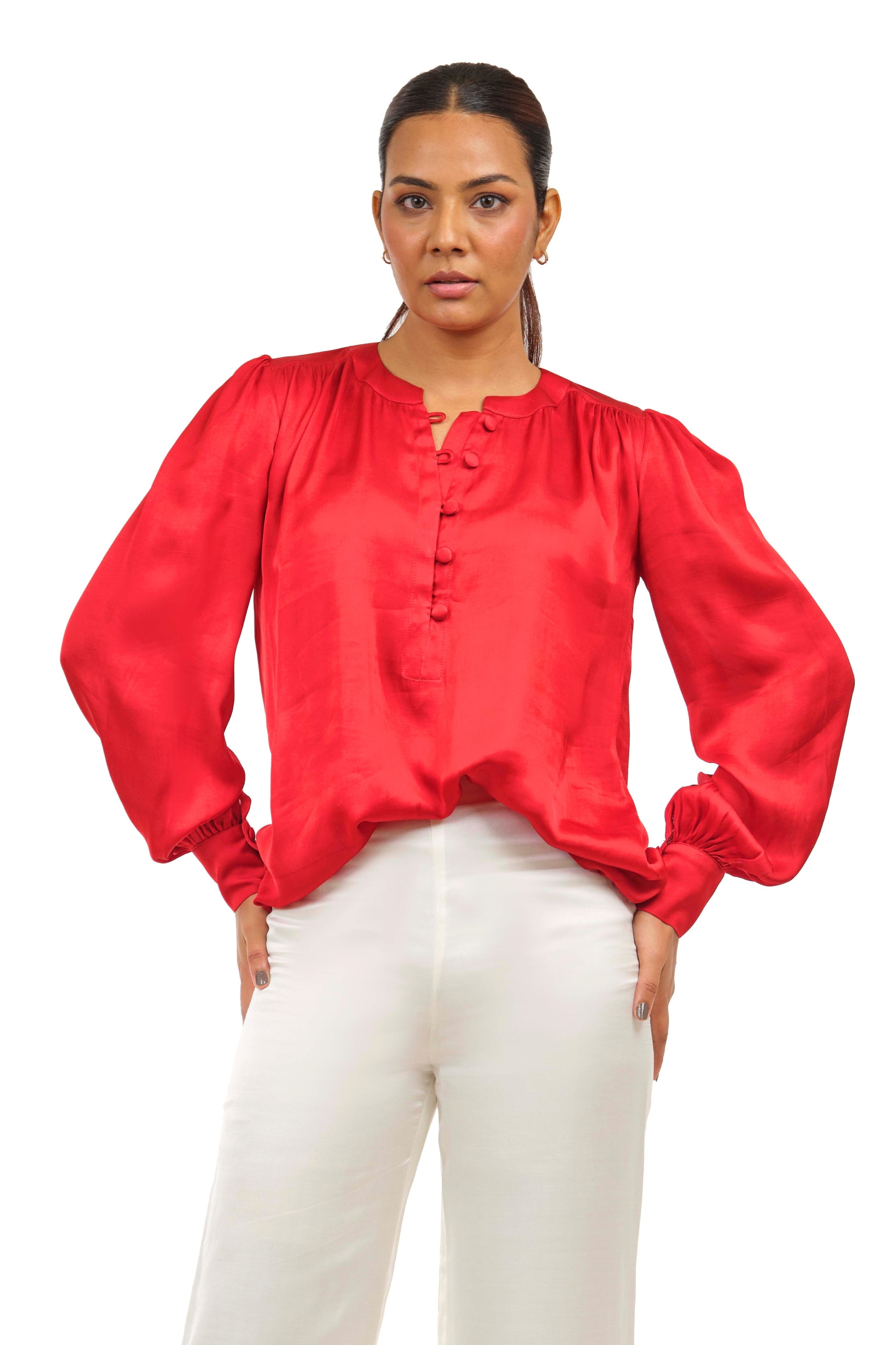 Crimson Red Modal Satin Top