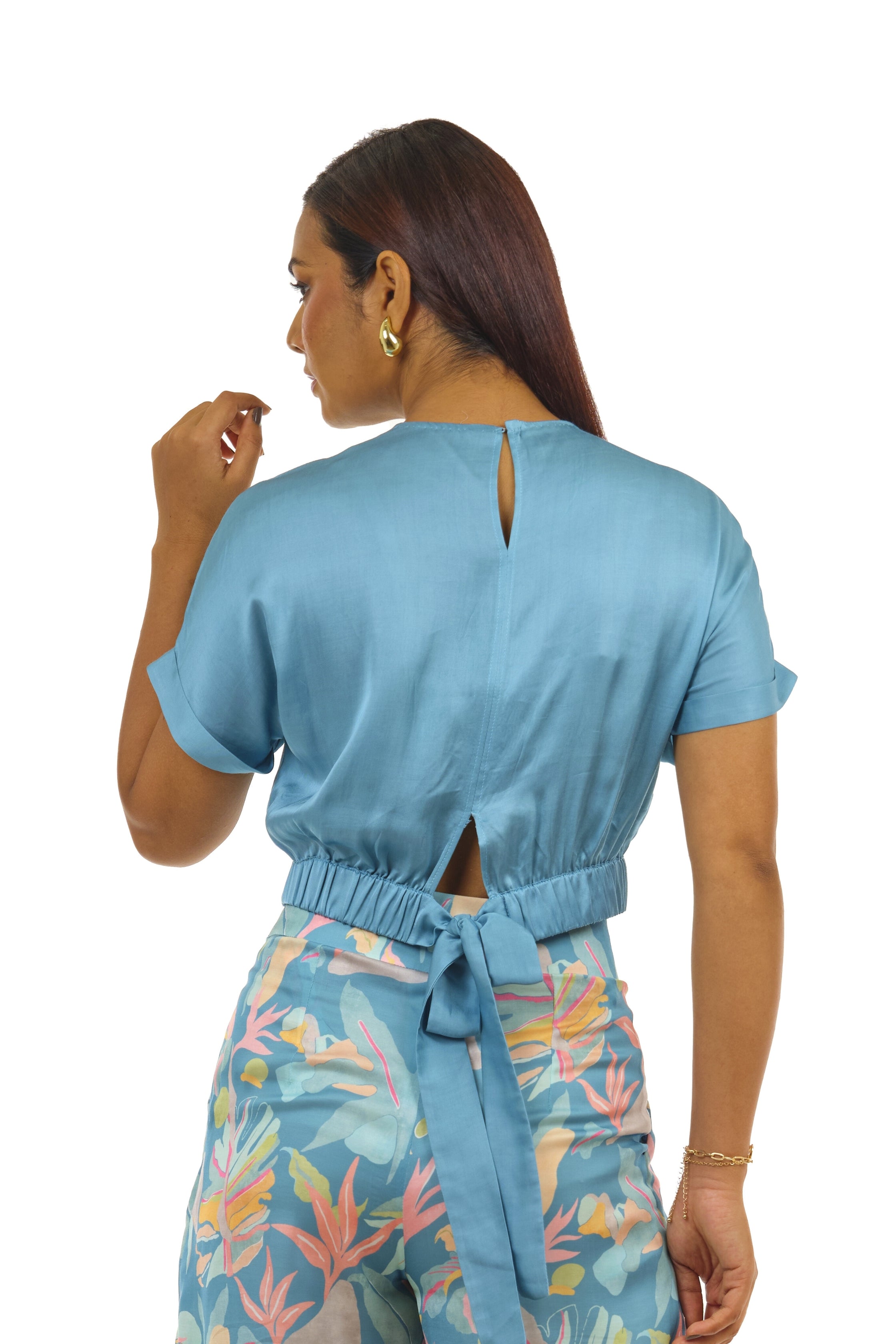 Turquoise Blue Modal Satin crop Top