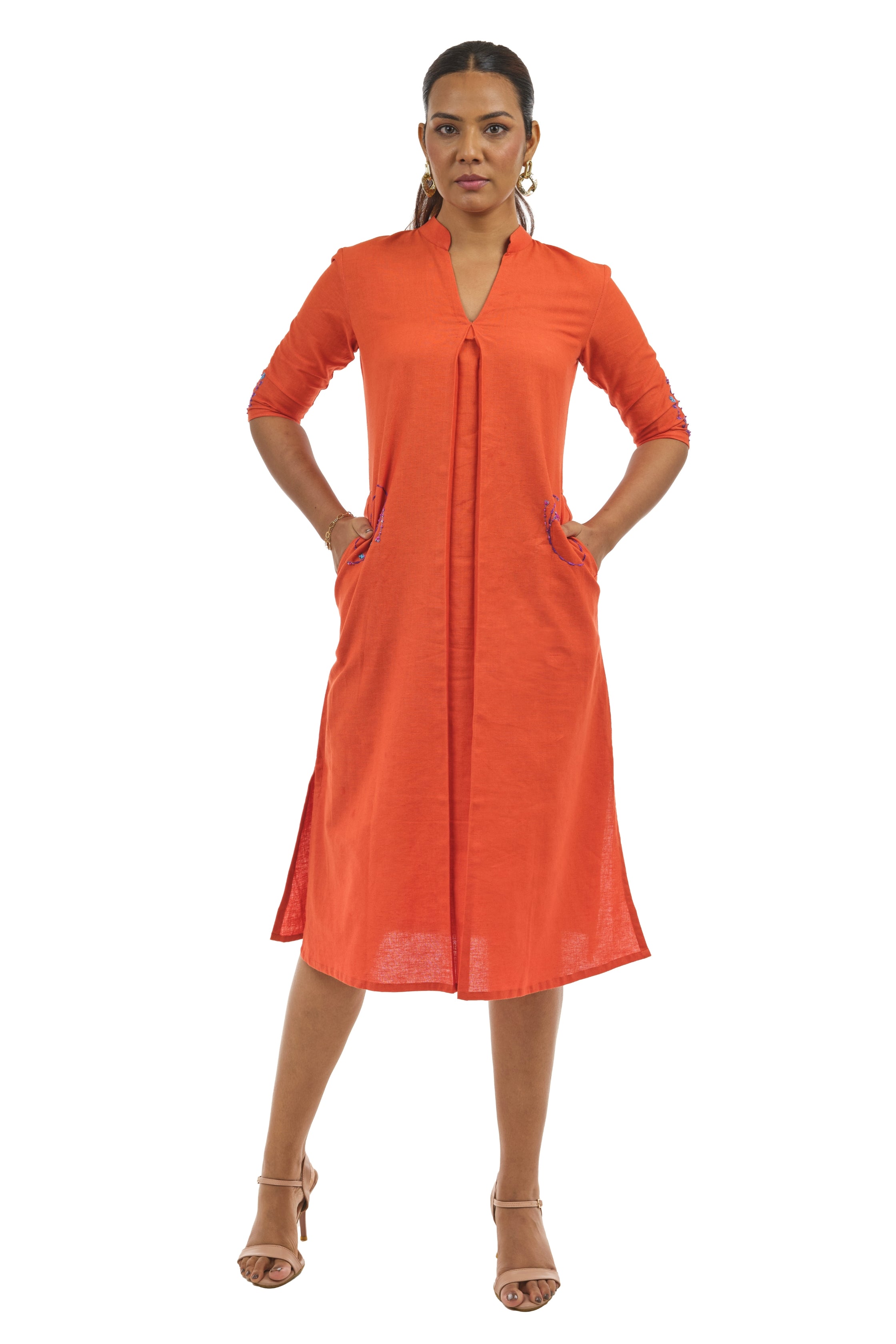 Coral Linen relaxed dress