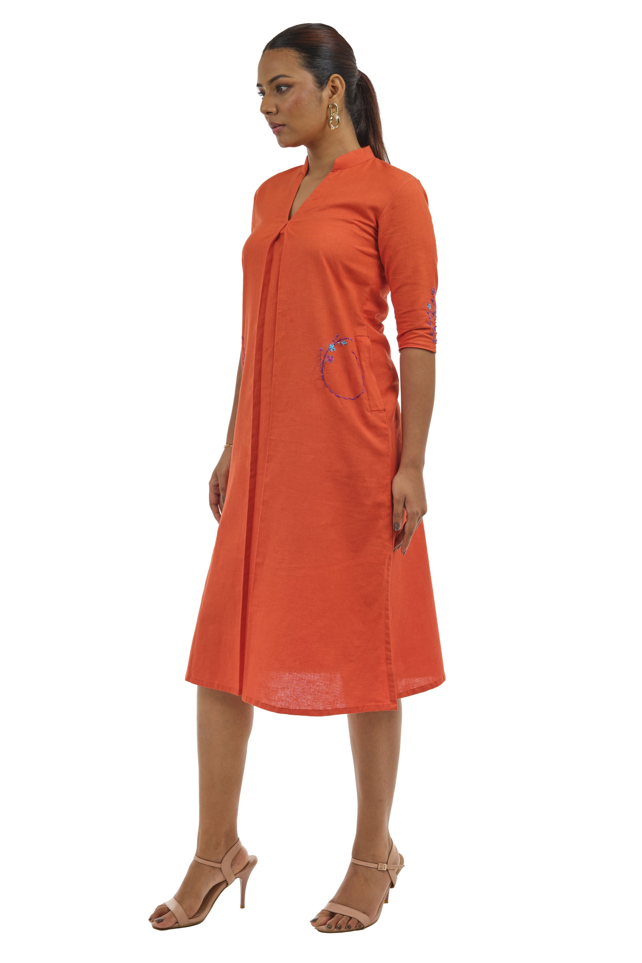 Coral Linen relaxed dress