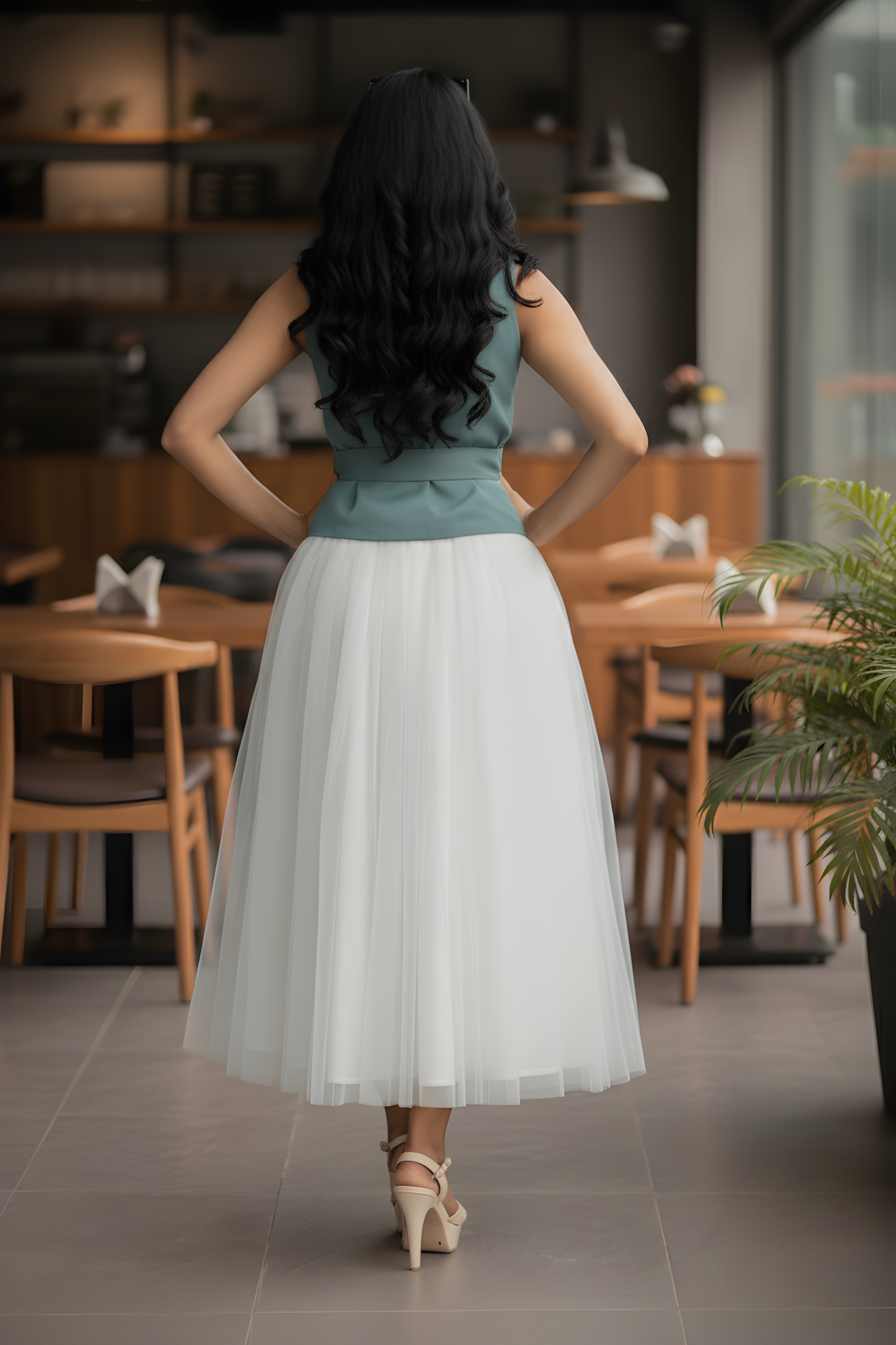 Ivory Skirt & Sea Green Waist Coat – Serene Sophistication