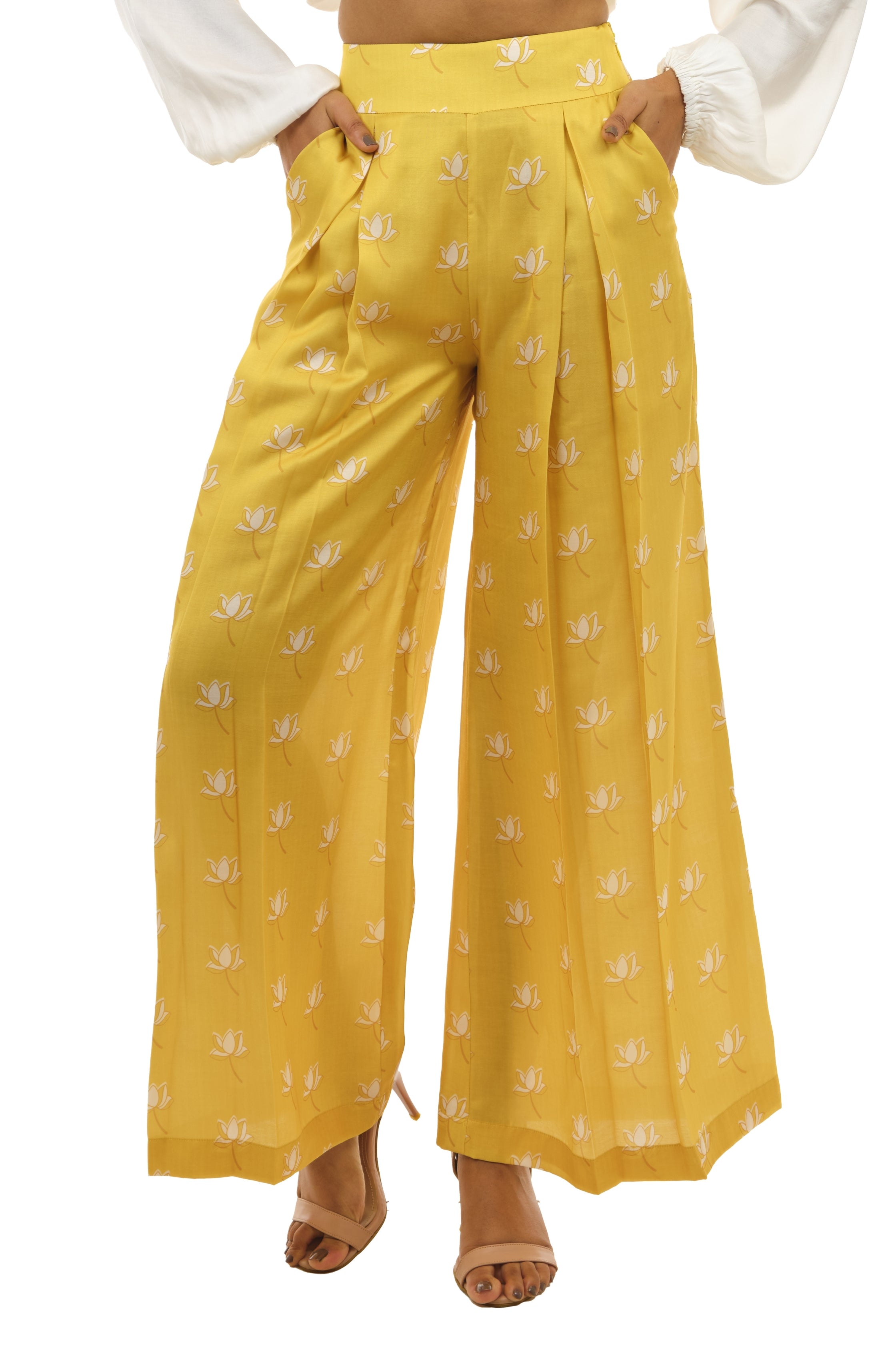 Mango Yellow Printed Pleated Pallazo