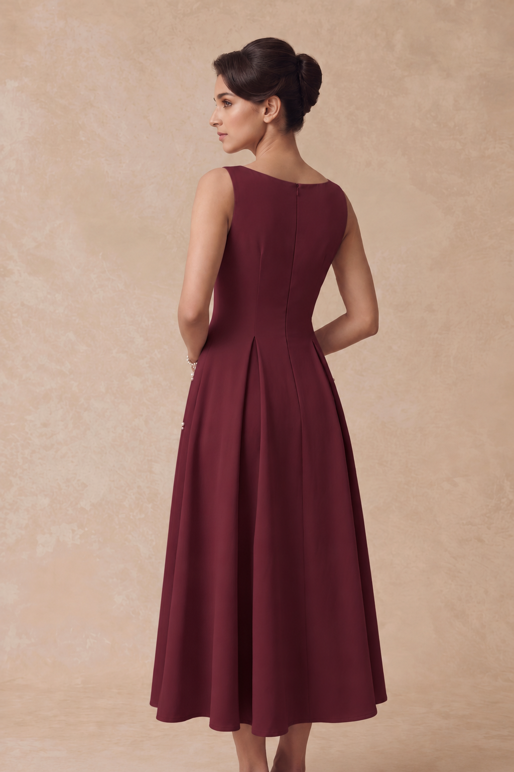 Pearl Blossom Embellished Dress – Wine