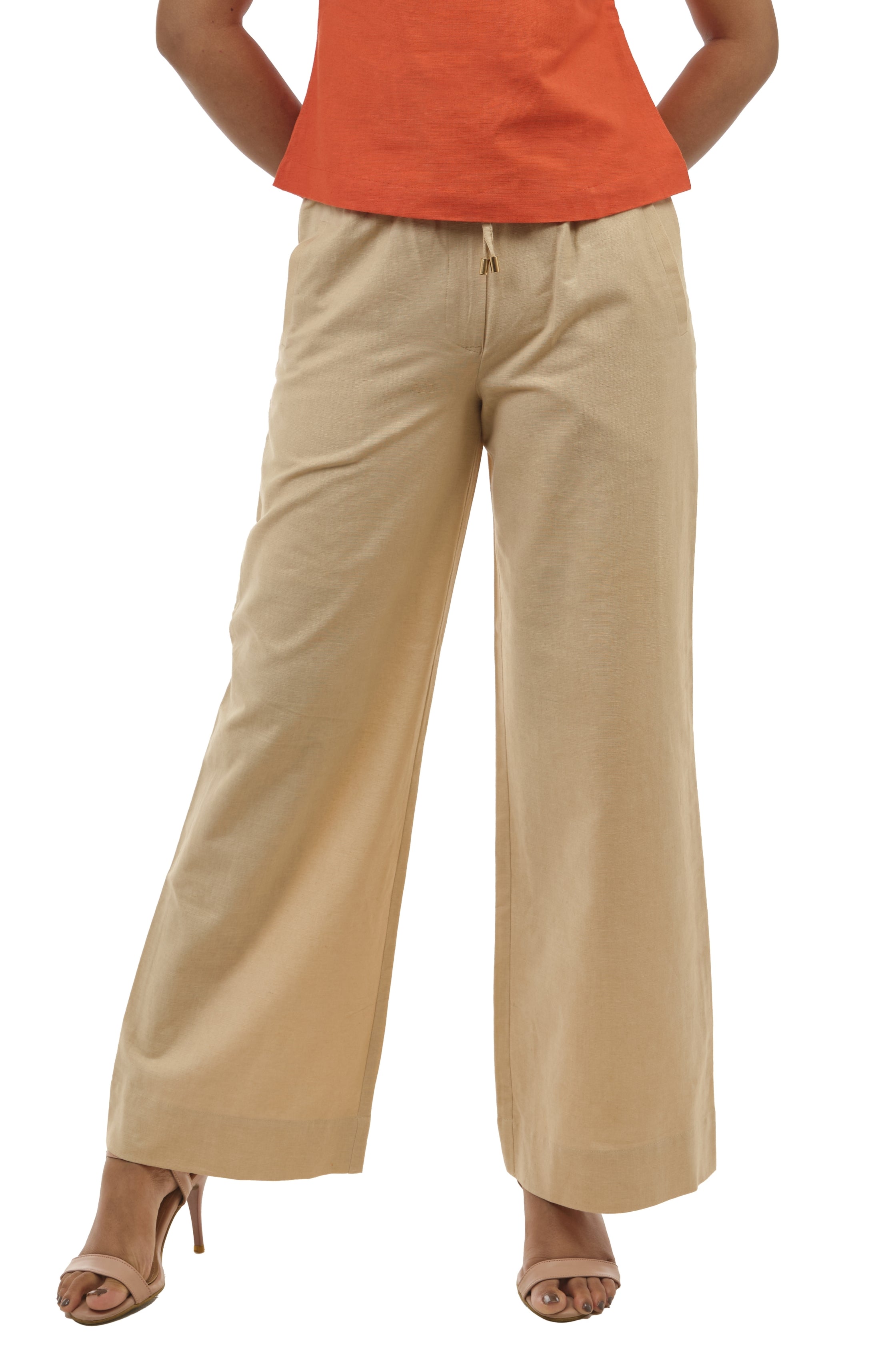 Beige linen Comfort Pants for women